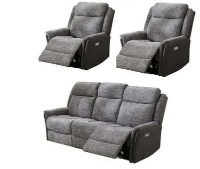 Treyton Fusion 3-Seater Recliner Sofa Suite - Grey, Fabric