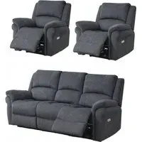 Wentworth 3-Seater Recliner Sofa Suite - Grey, Velvet