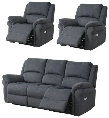 Wentworth 3-Seater Recliner Sofa Suite - Grey, Velvet