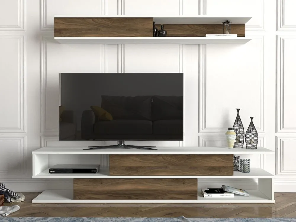 Cavalero 2 Door TV Unit - White, Walnut