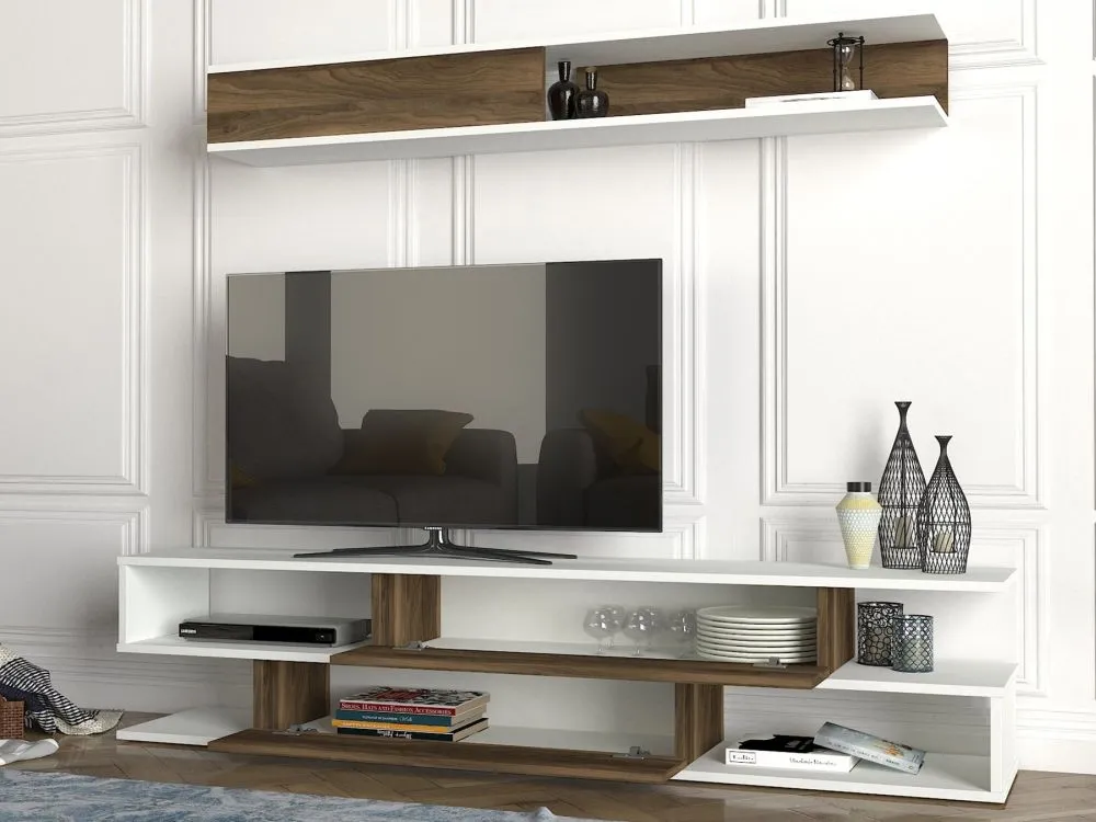 Cavalero 2 Door TV Unit - White, Walnut