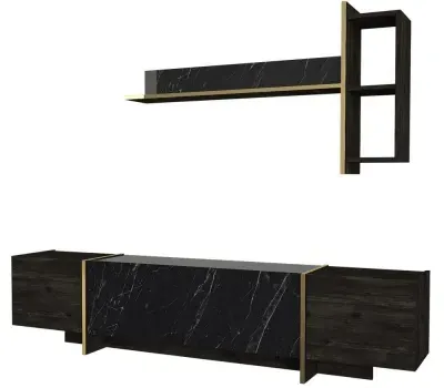 Weldona 3 Door TV Unit - Black Marble Effect
