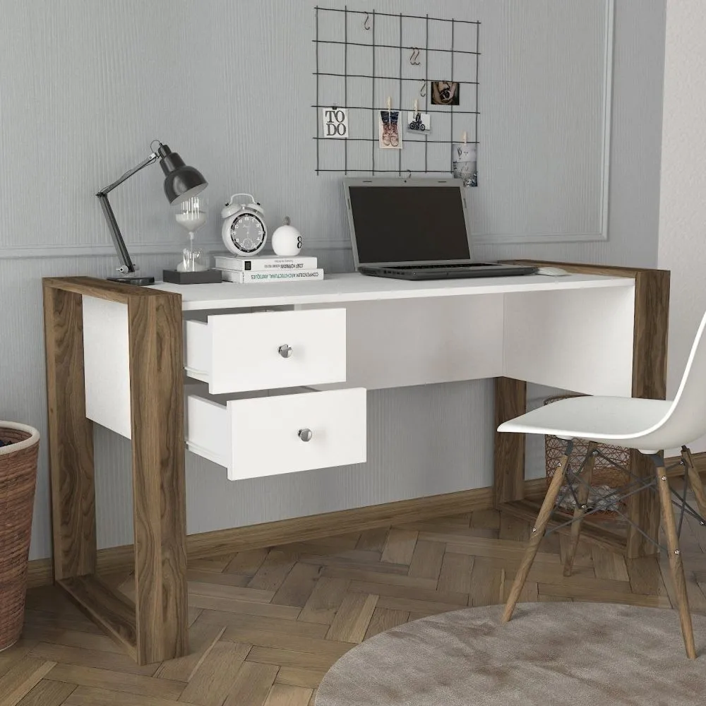 Zossen Office Desk - White, Walnut