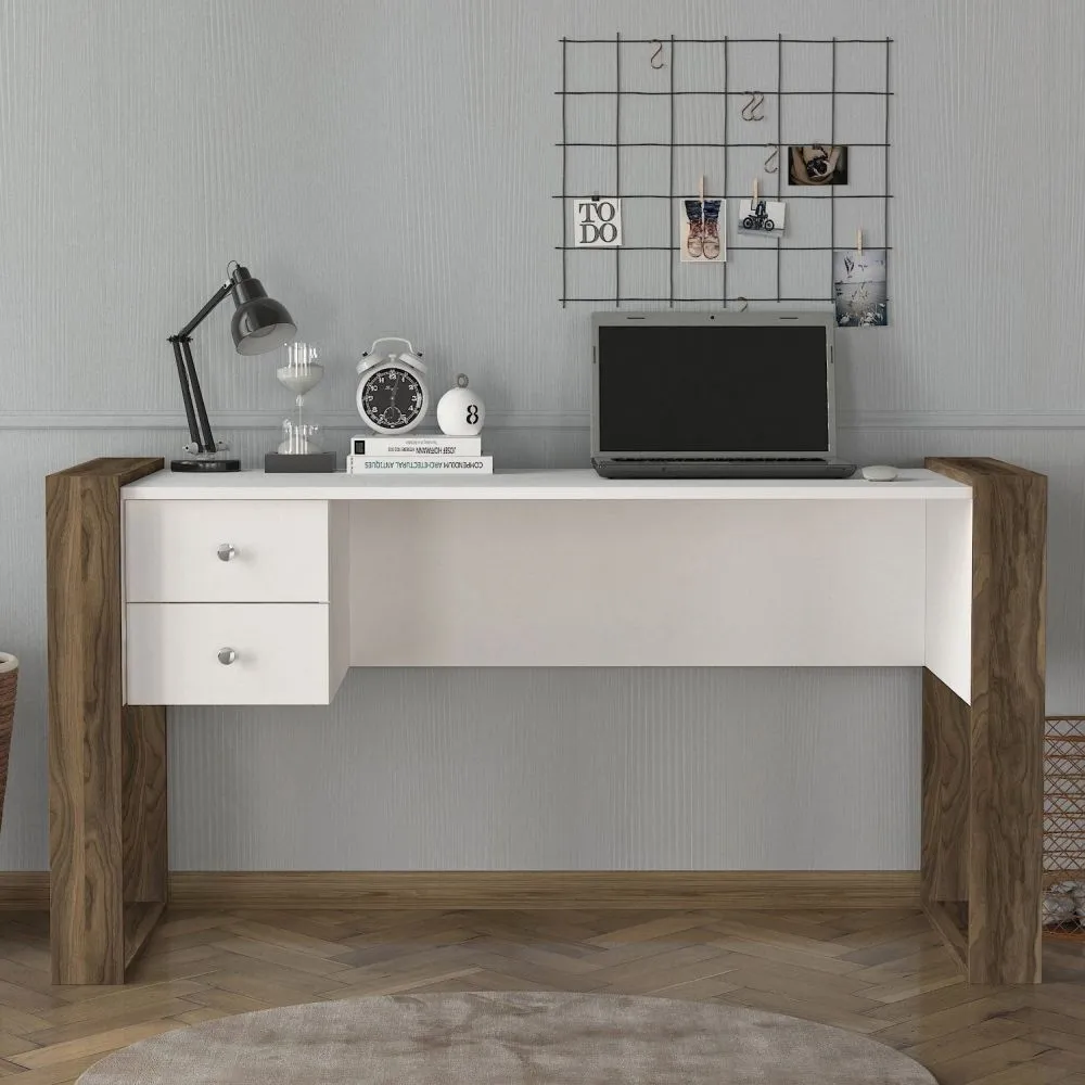 Zossen Office Desk - White, Walnut