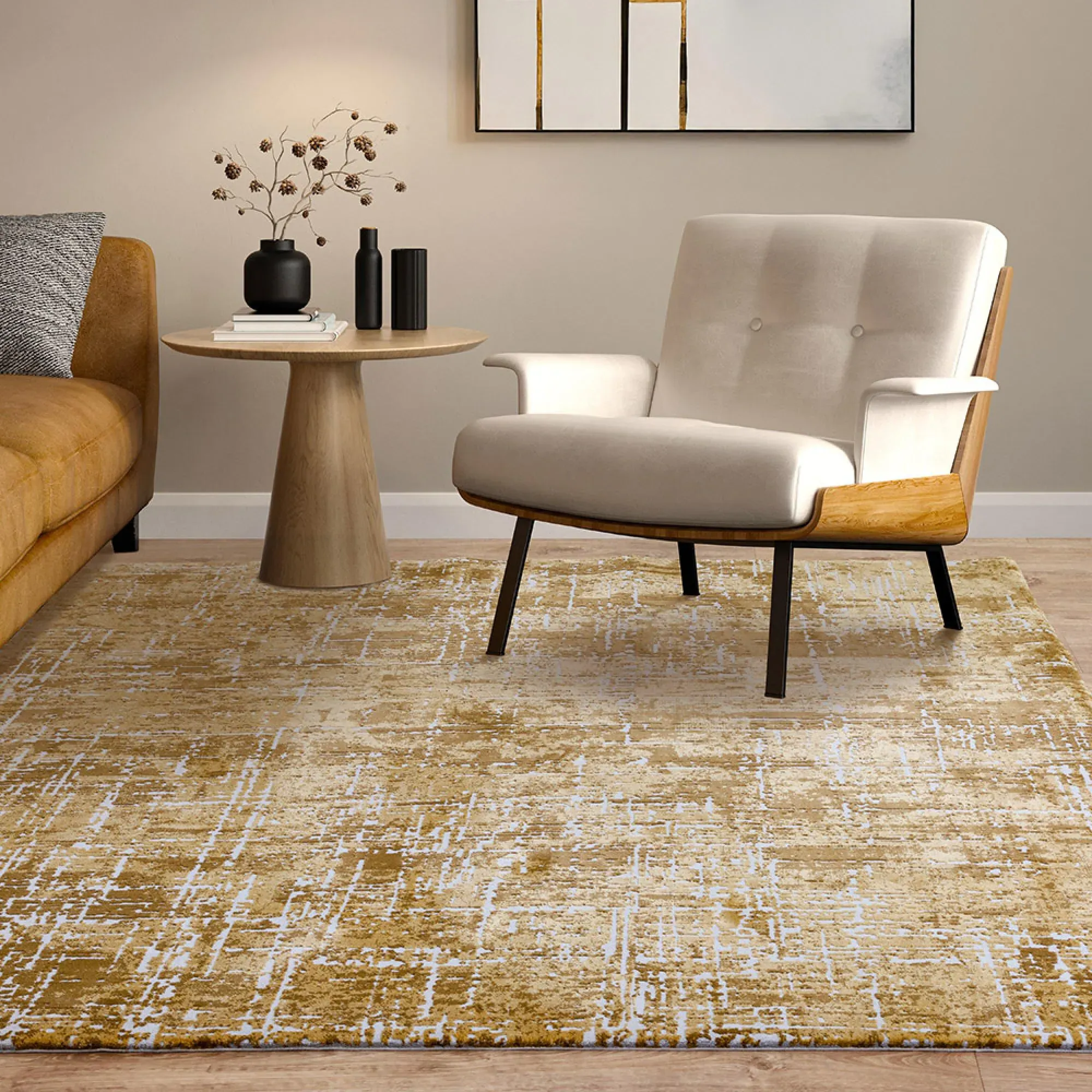 Easy Kuza Abstract Rug - Gold