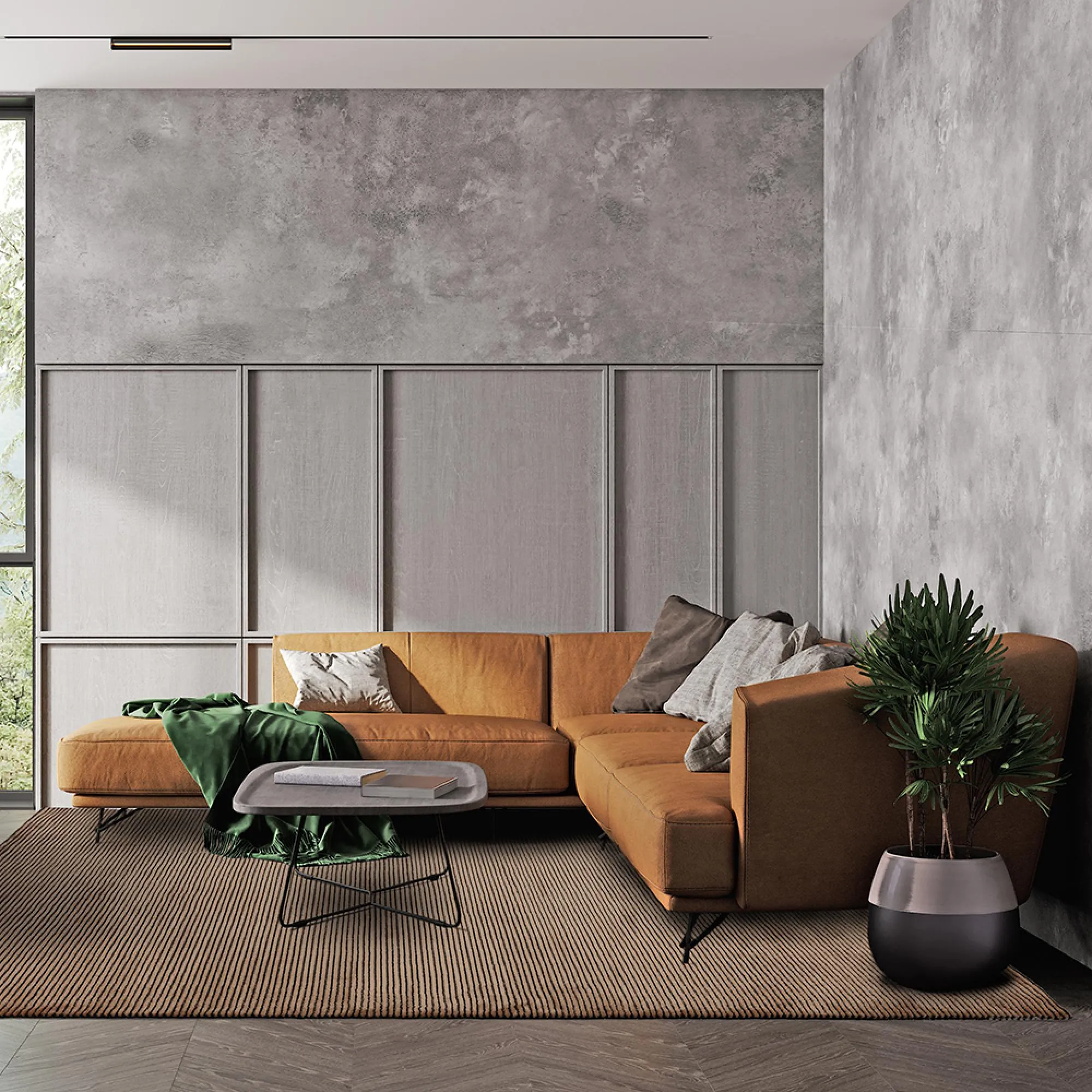 Easy Kuza Plain Stripe Rug - Terracotta