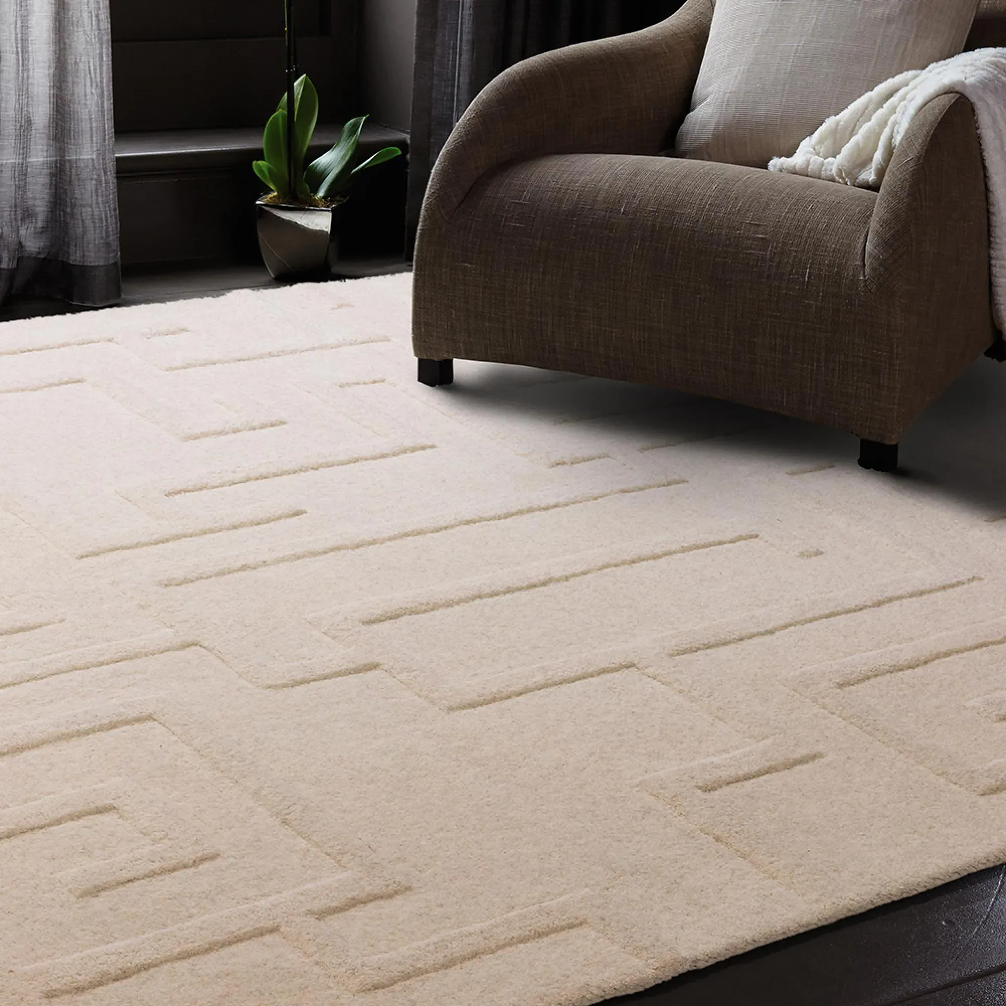Maze Plain Rug - Cream