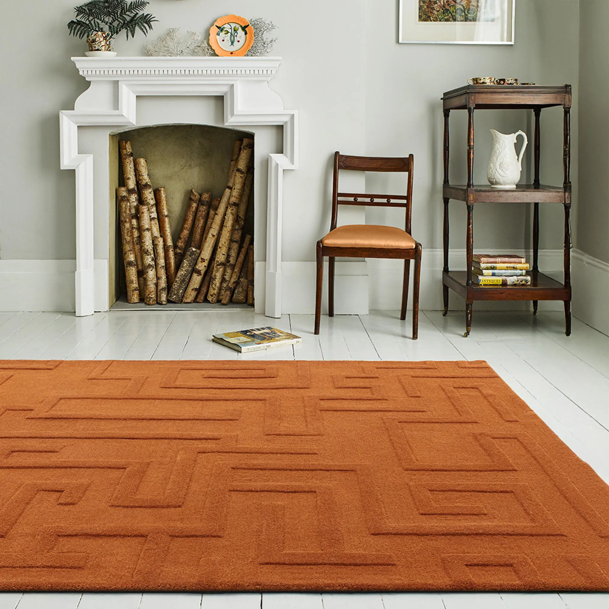 Maze Plain Rug - Rust