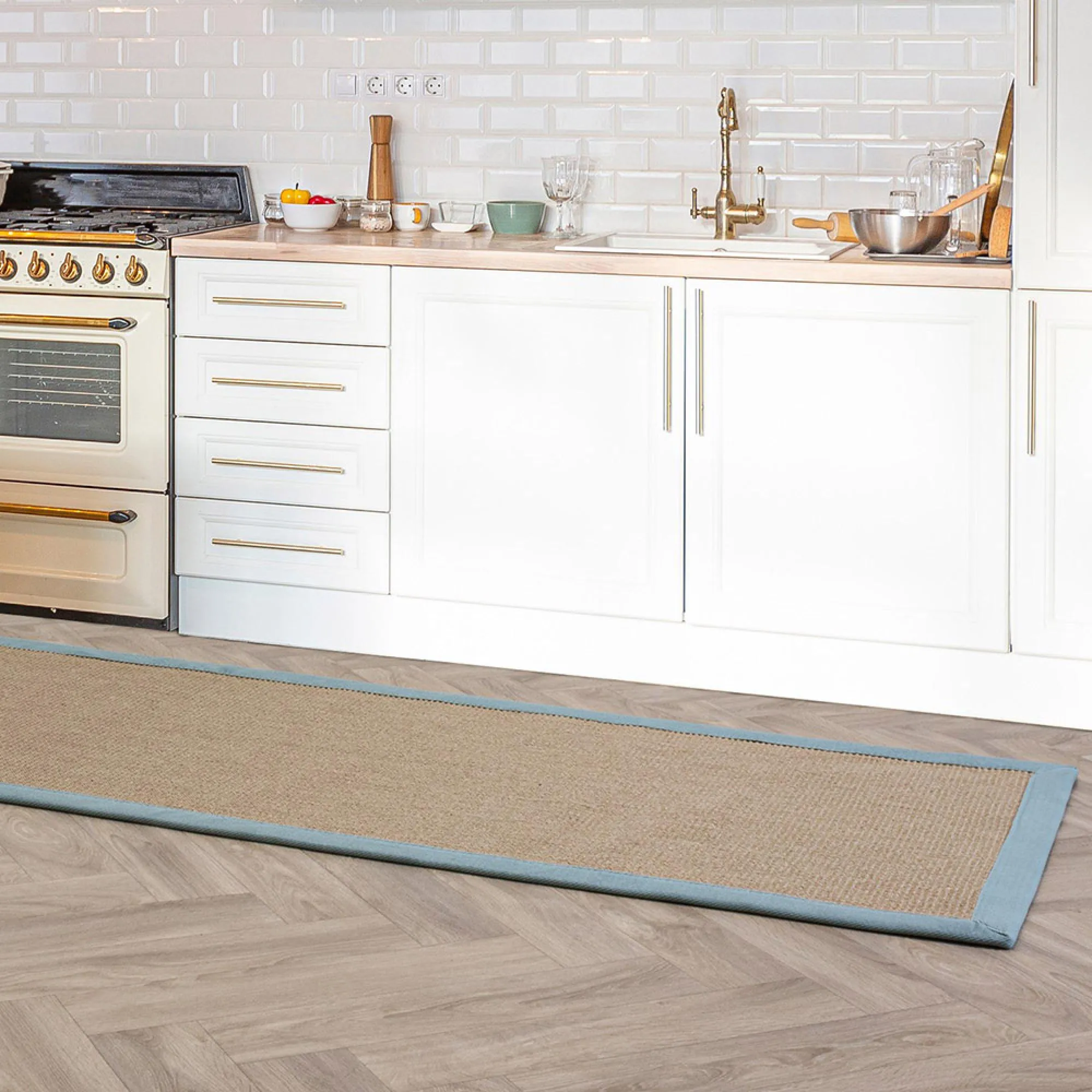 Natural Weaves Sisal Runner - Linen, Aqua