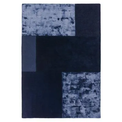 Tate Plain Rug with Tonal Textures - Navy