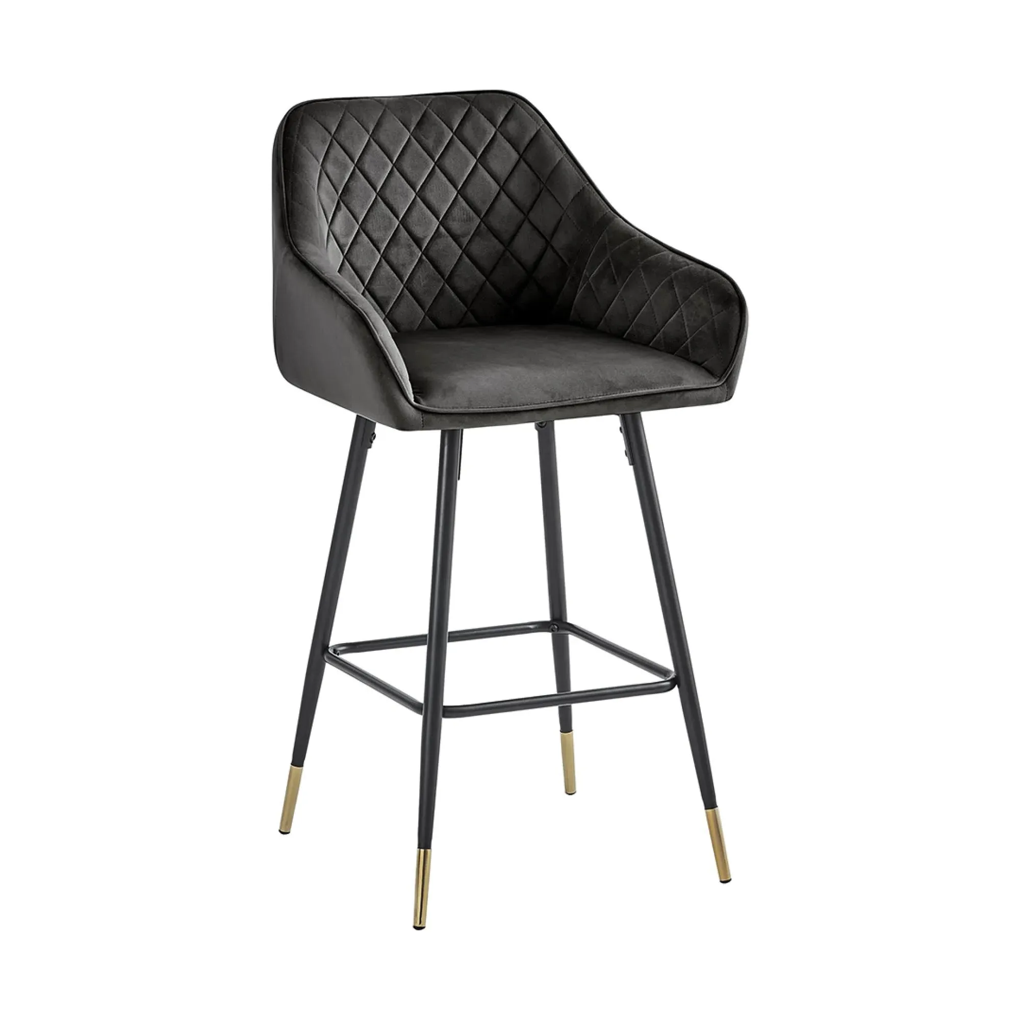 2 x Velvet Fabric Barstool - Gun Metal Grey