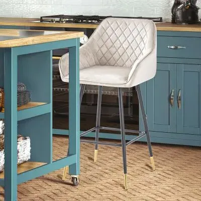 2 x Velvet Fabric Barstool - Mink image