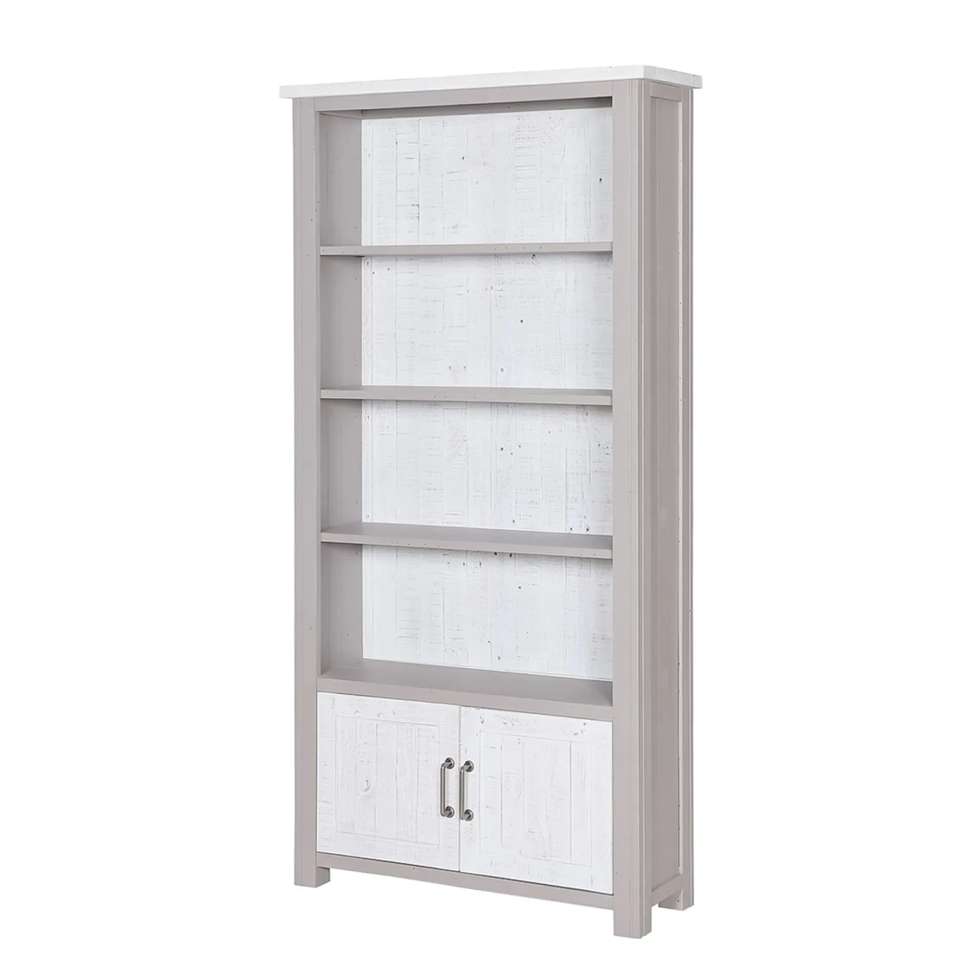 Gosford Large Open Bookcase with 2 Doors - Grey, Reclaimed Wood