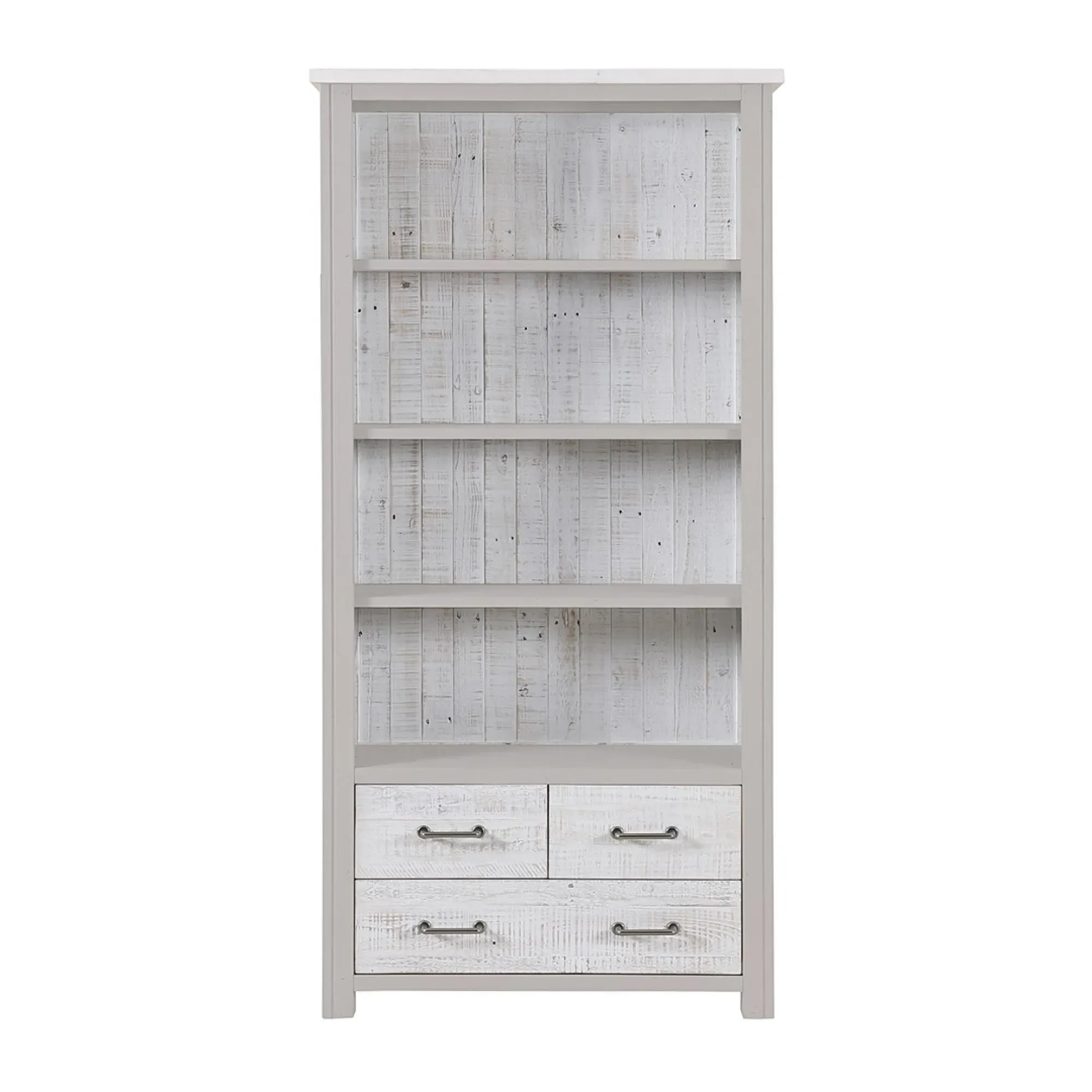 Gosford Large Open Bookcase with Drawers - Grey, Reclaimed Wood