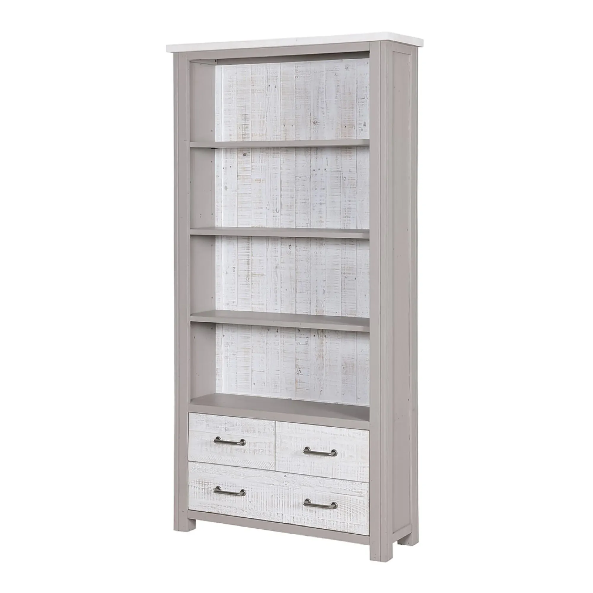 Gosford Large Open Bookcase with Drawers - Grey, Reclaimed Wood