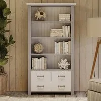 Gosford Large Open Bookcase with Drawers - Grey, Reclaimed Wood