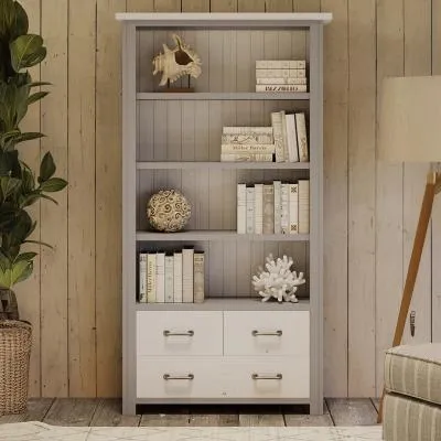 Gosford Large Open Bookcase with Drawers - Grey, Reclaimed Wood