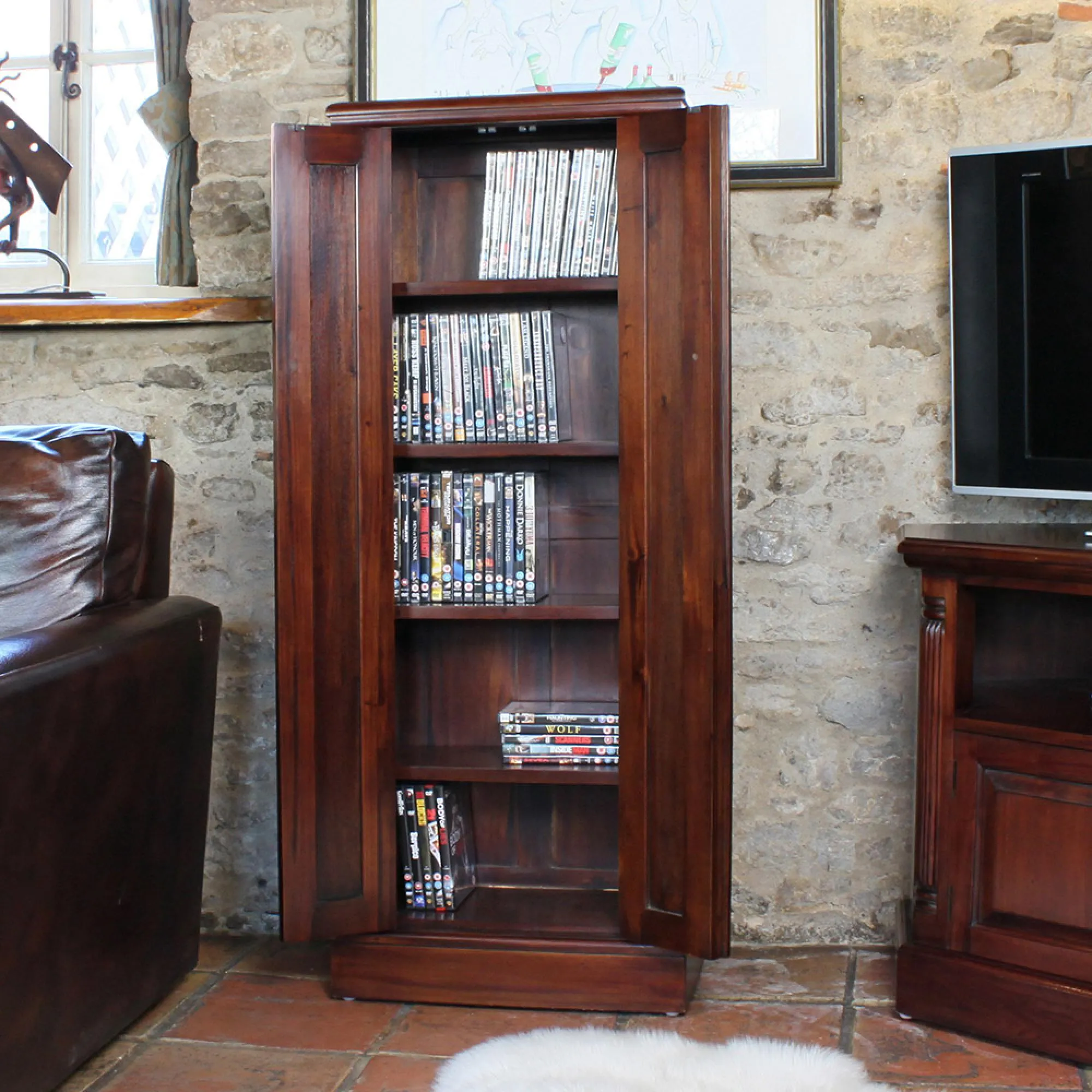 Luton CD and DVD Cupboard - Gloss Lacquer, Mahogany