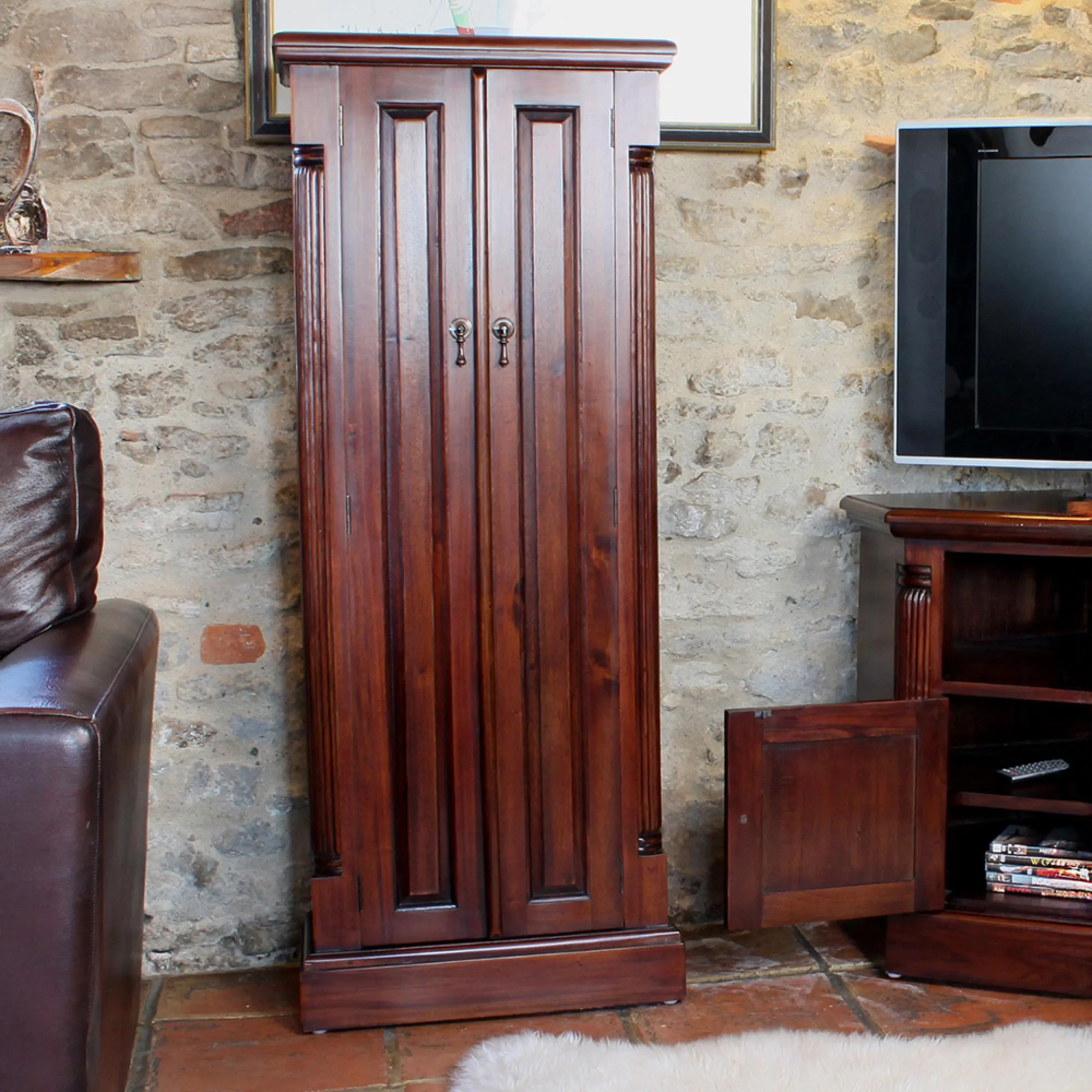 Luton CD and DVD Cupboard - Gloss Lacquer, Mahogany