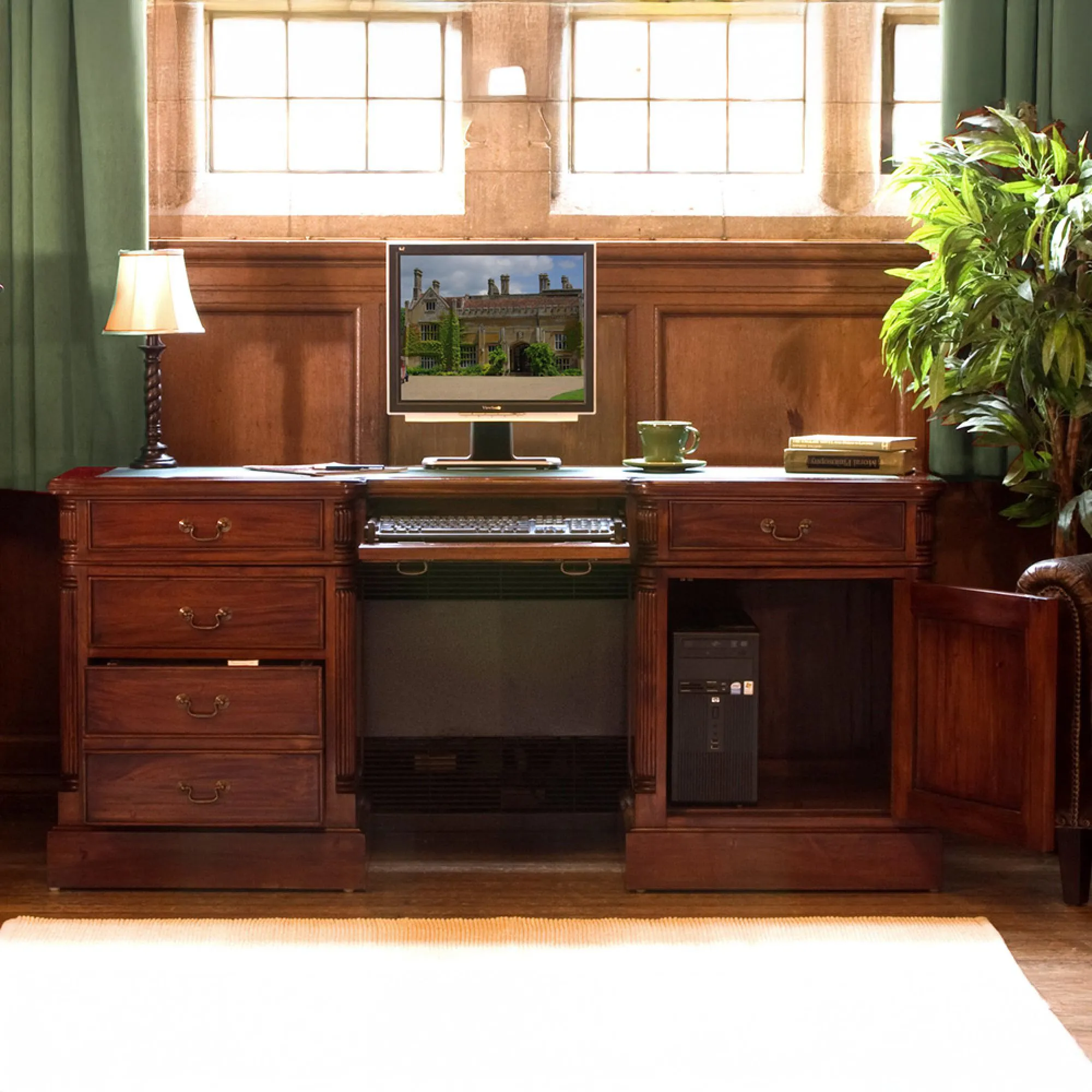 Luton Computer Desk with Storage - Mahogany