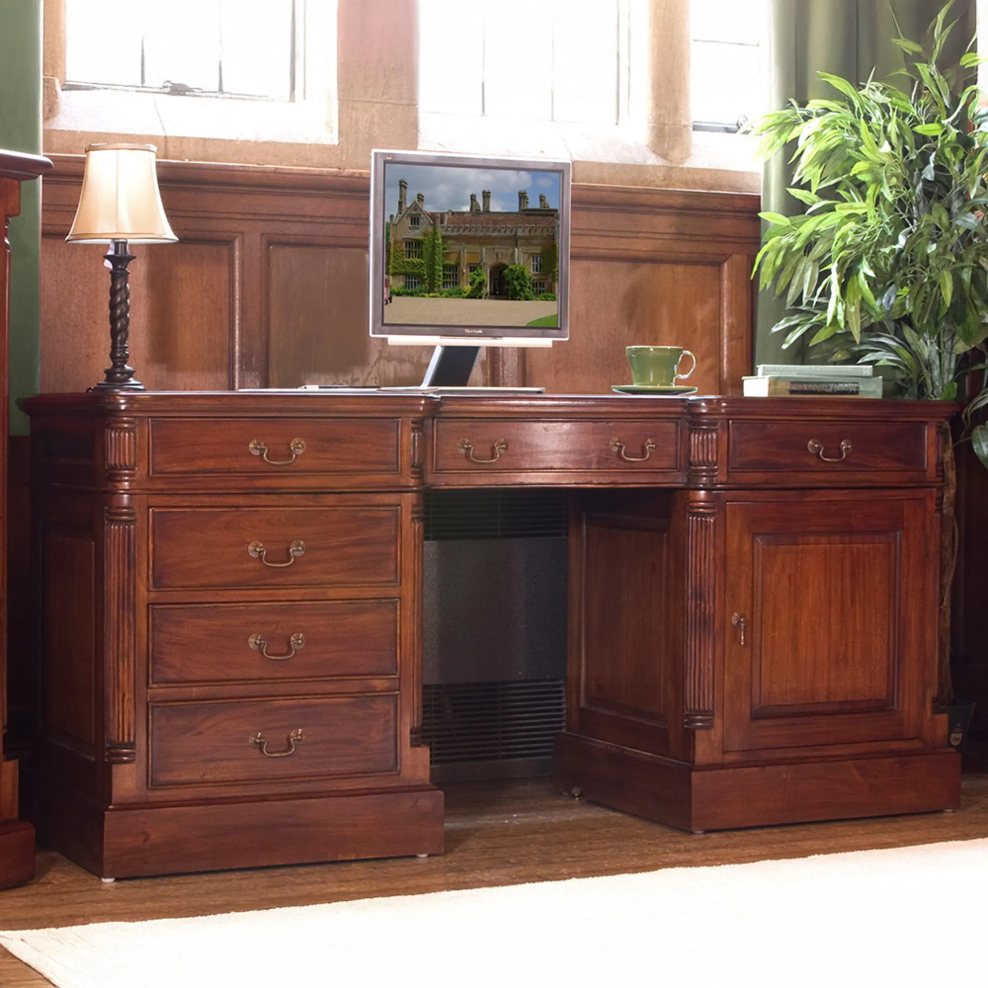 Luton Computer Desk with Storage - Mahogany