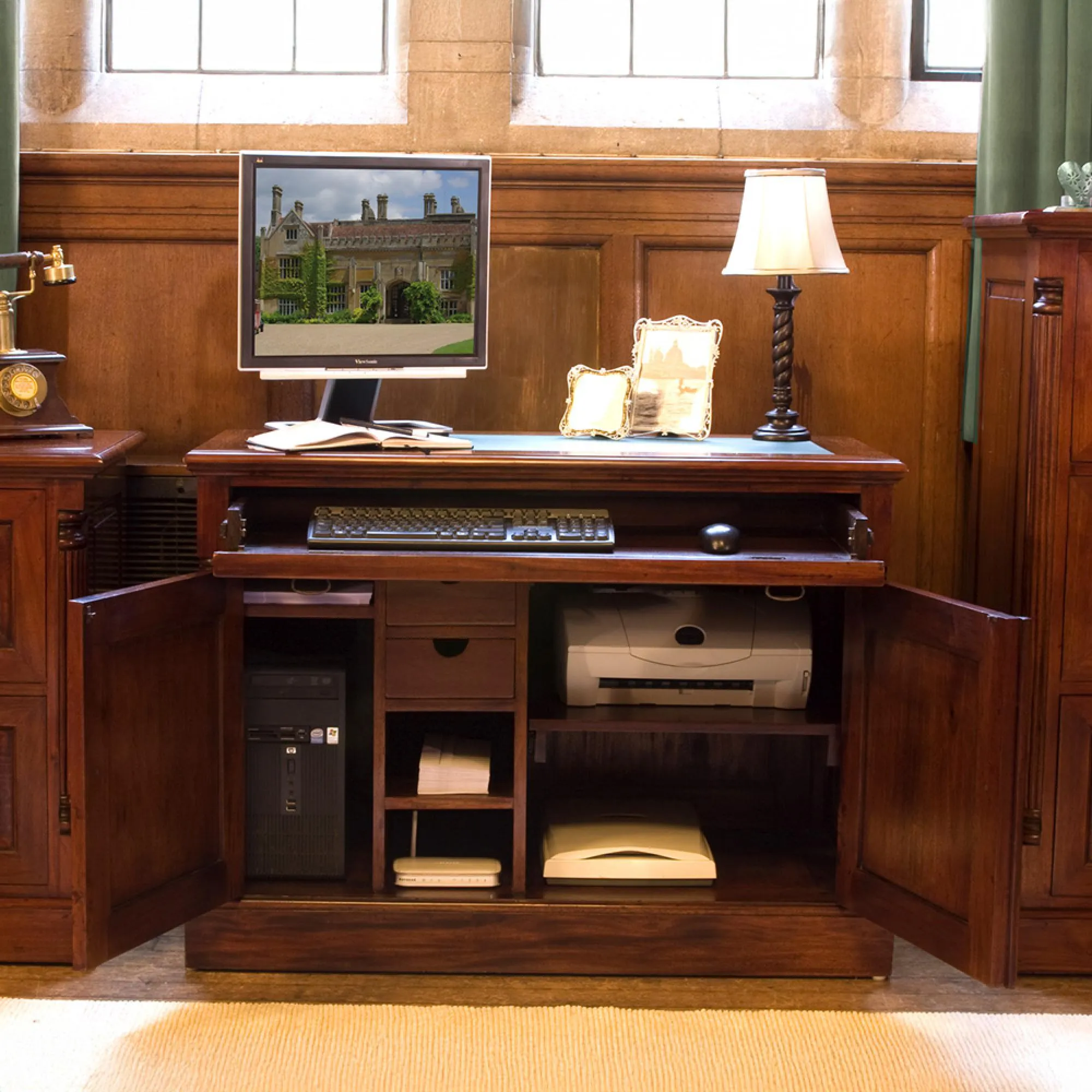 Luton Home Office Desk - Gloss Lacquer, Mahogany