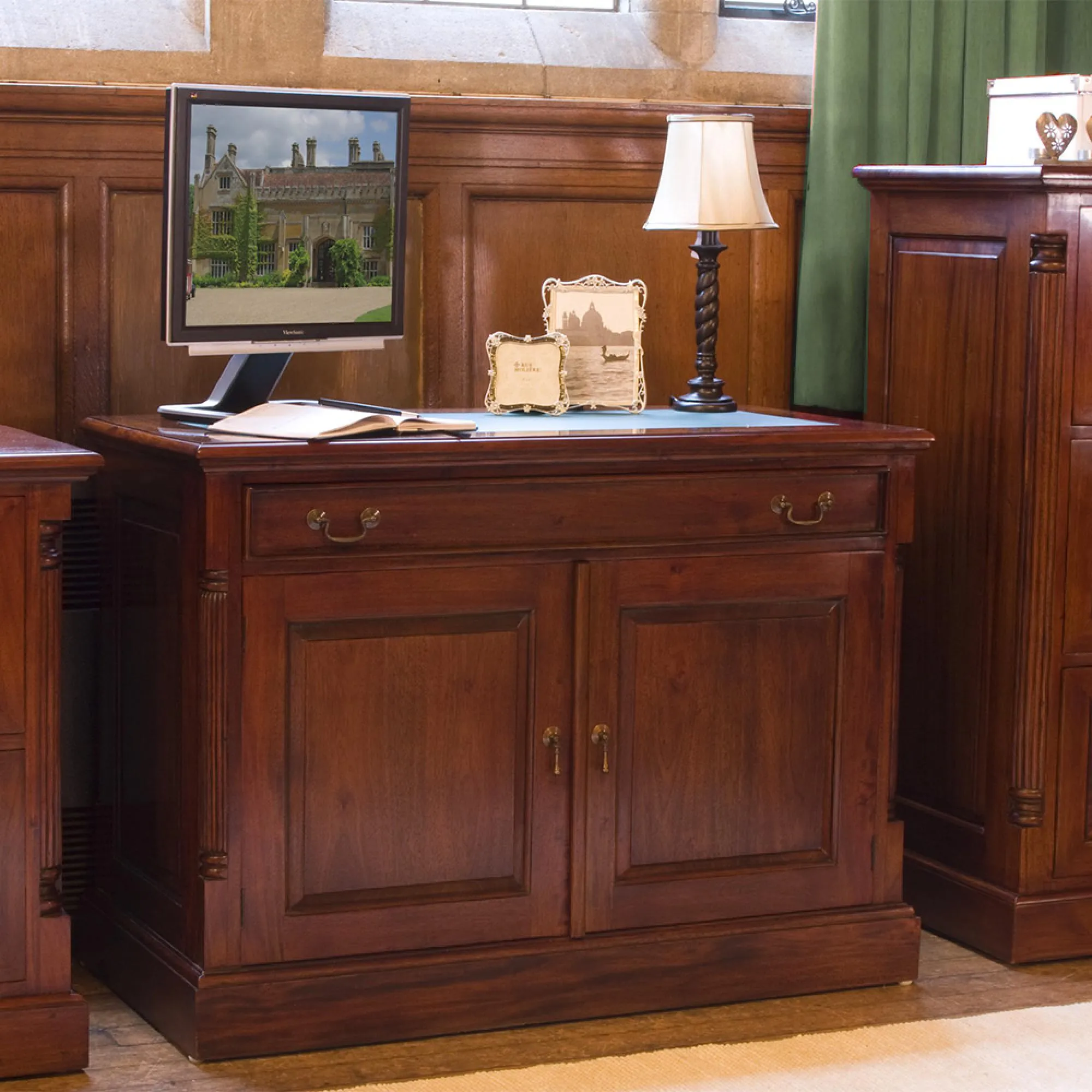 Luton Home Office Desk - Gloss Lacquer, Mahogany