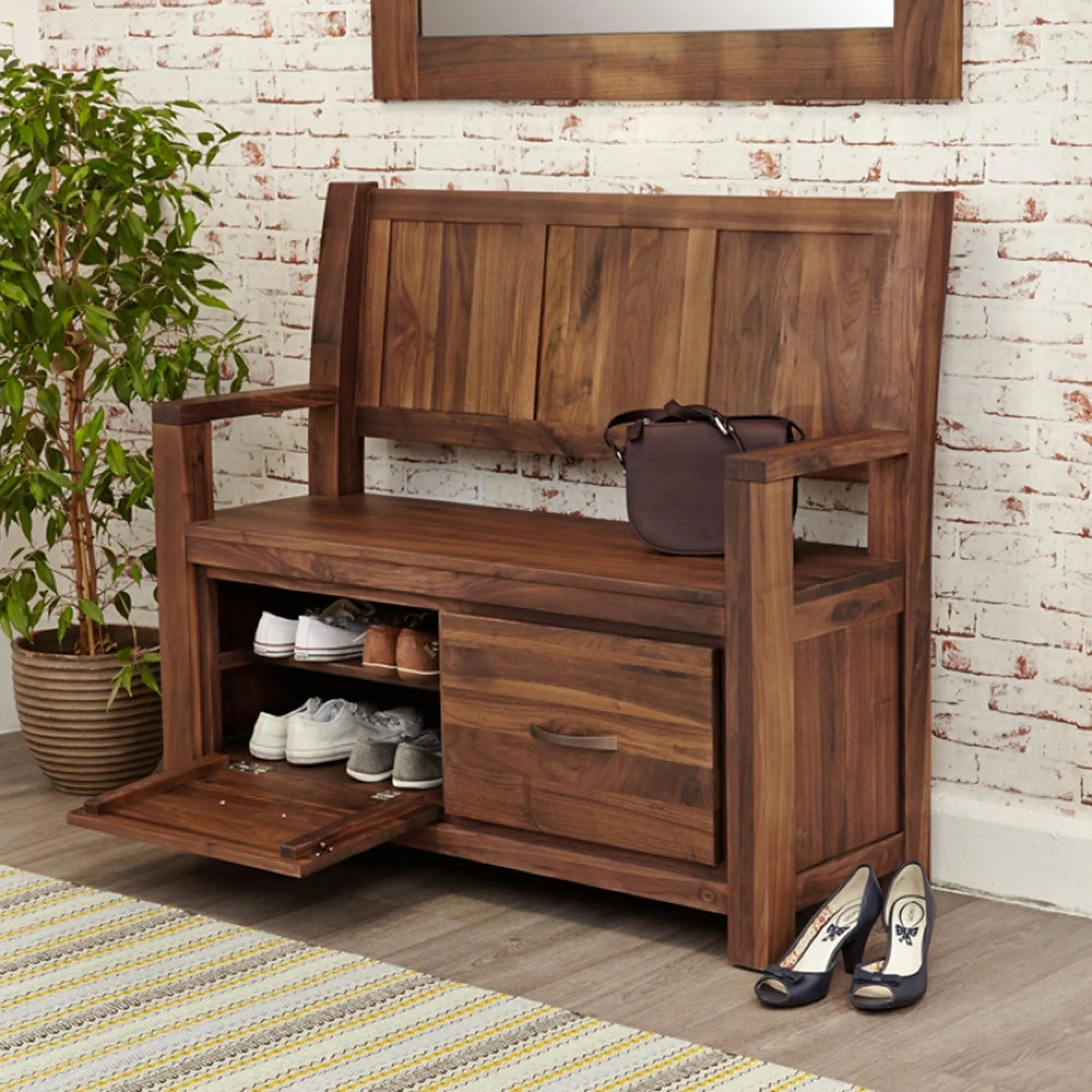 Madera Walnut Storage Bench - Satin Lacquer