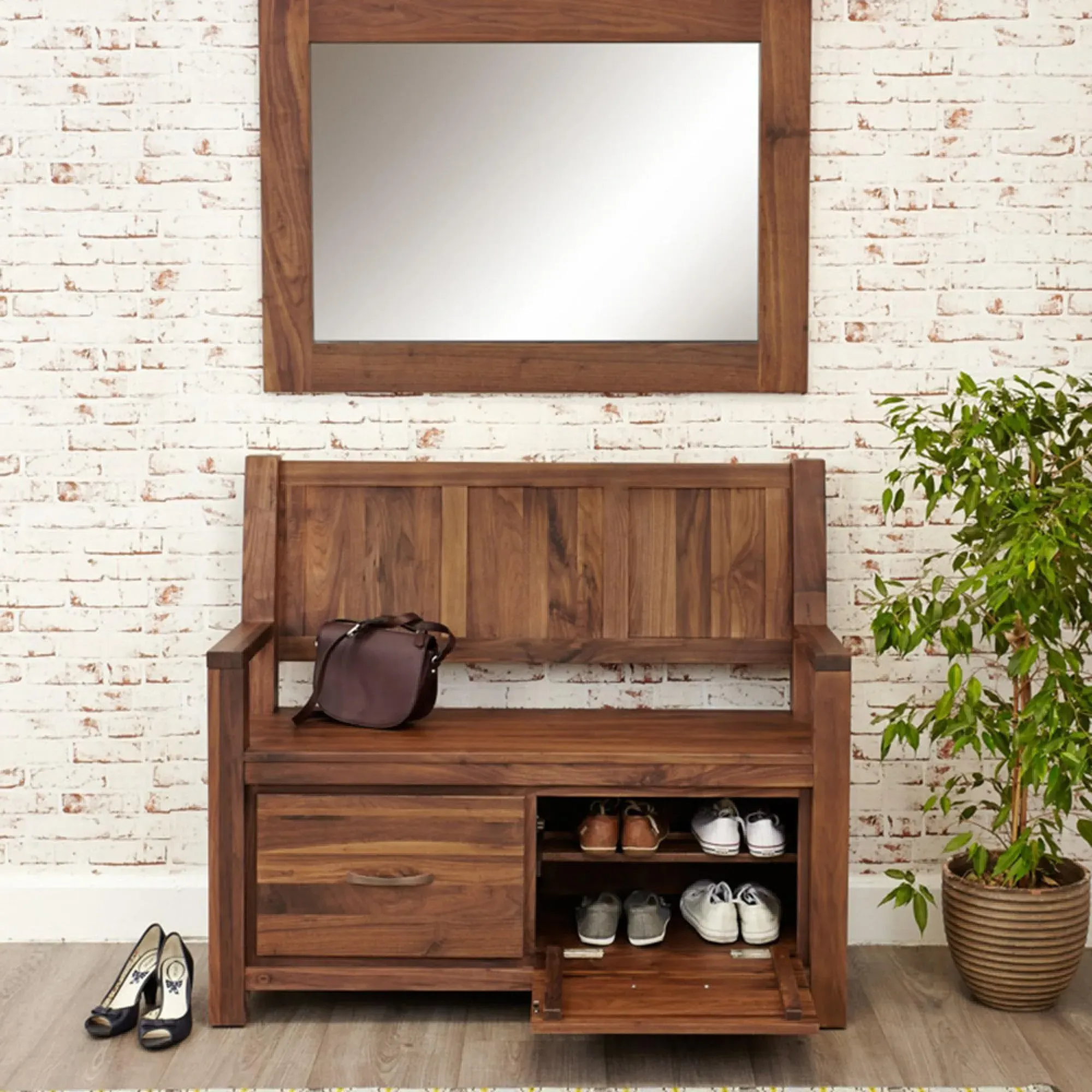 Madera Walnut Storage Bench - Satin Lacquer