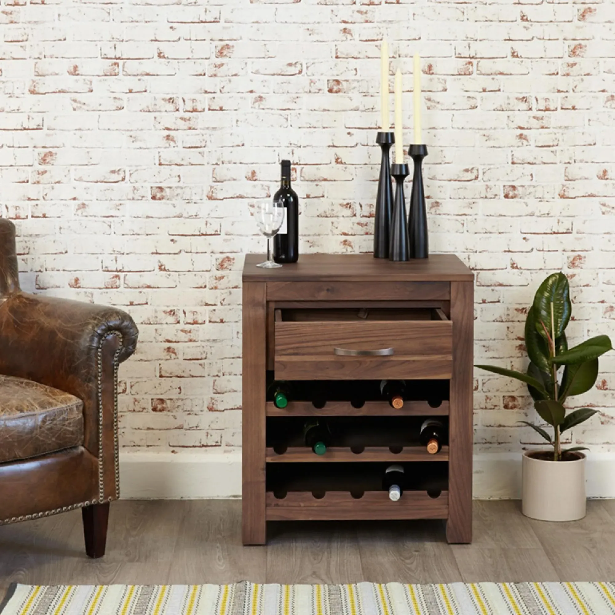 Madera Walnut Wine Rack Lamp Table - Satin Lacquer