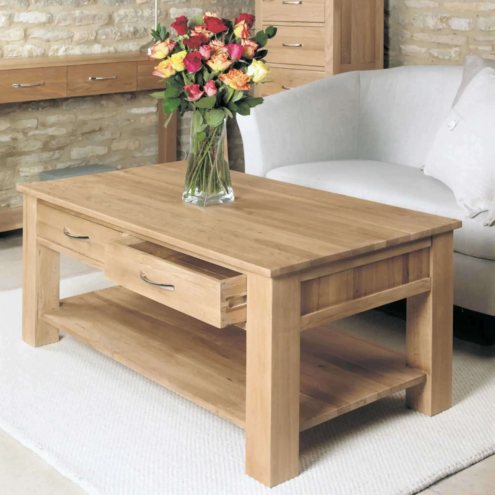 Martin 4 Drawer Coffee Table - Oak, Satin Lacquer
