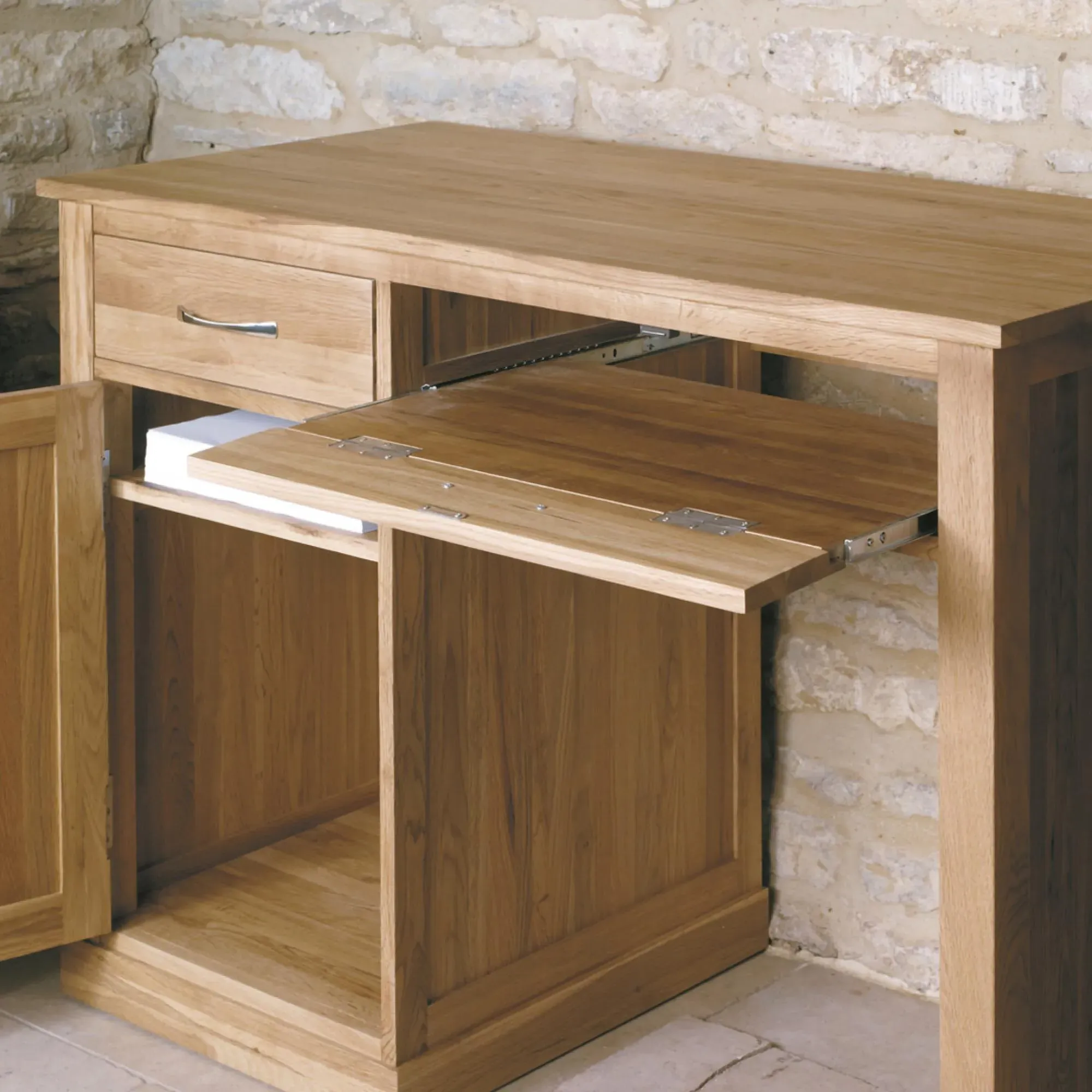 Martin Oak 1 Door 2 Drawer Computer Desk - Satin Lacquer