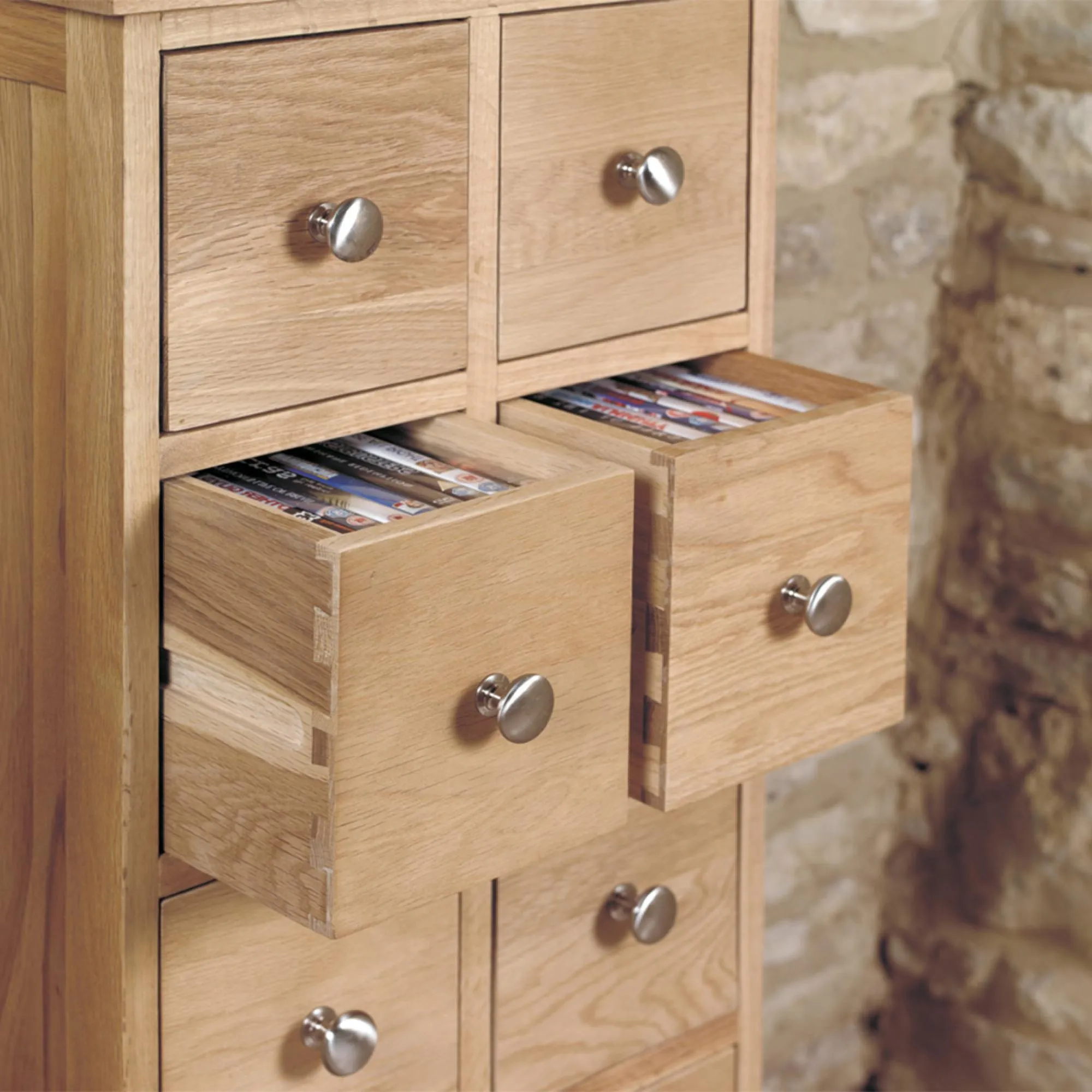 Martin Oak 10 Drawer CD DVD Chest - Satin Lacquer