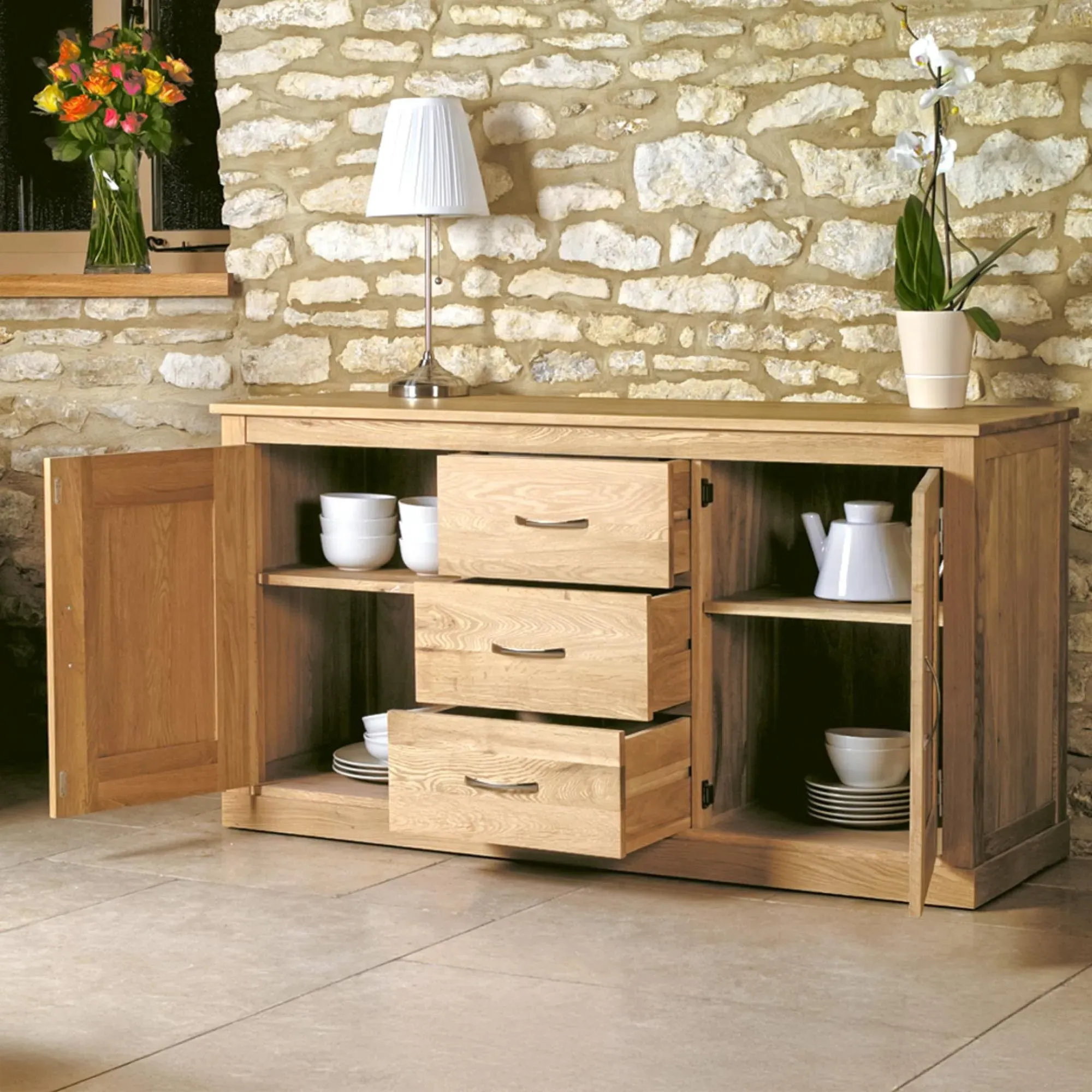 Martin Oak 2 Door 3 Drawer Sideboard - Satin Lacquer