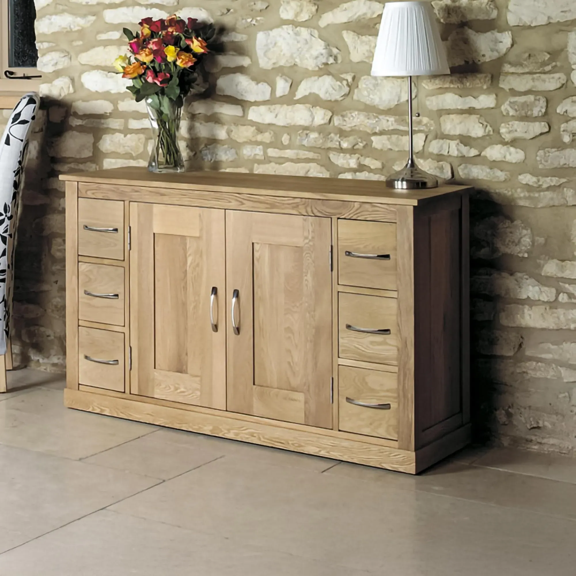 Martin Oak 2 Door 6 Drawer Sideboard - Satin Lacquer