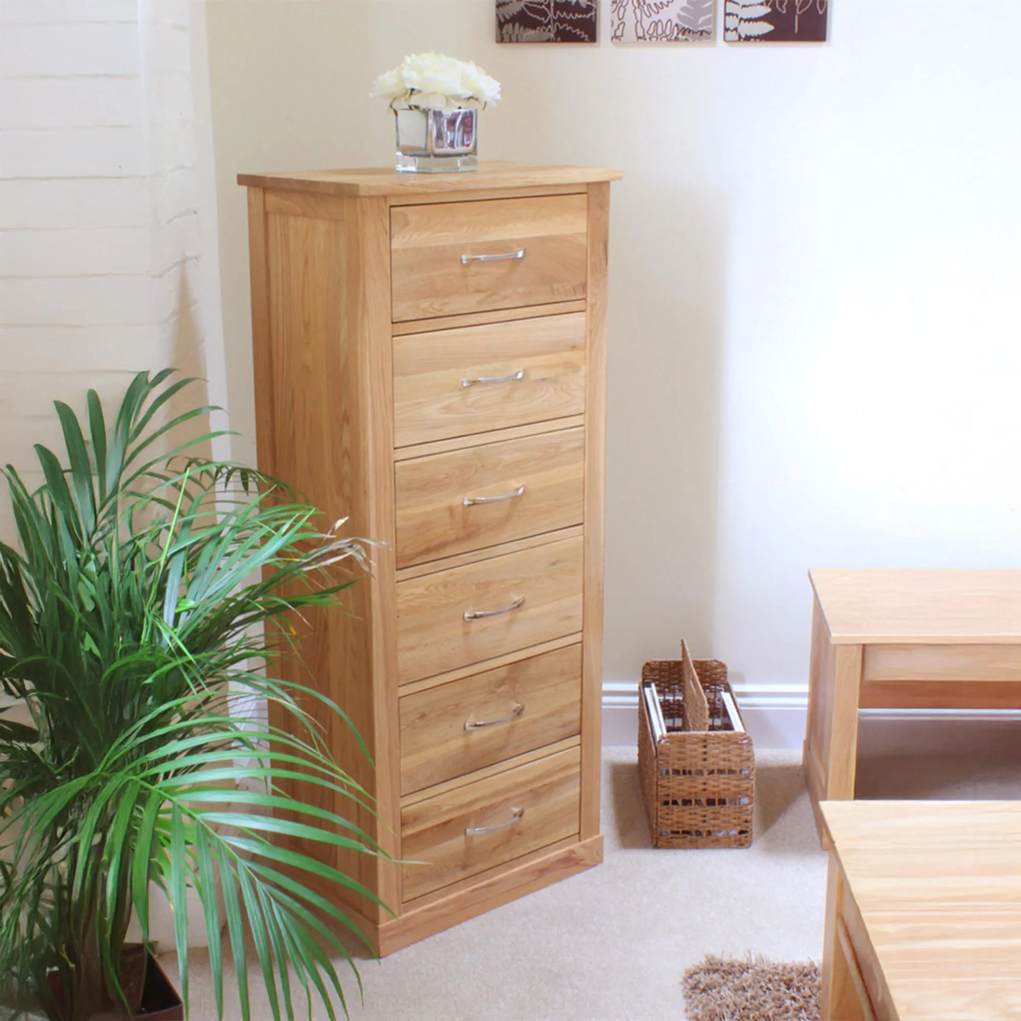 Martin Oak 6 Drawer Tallboy Chest - Satin Lacquer