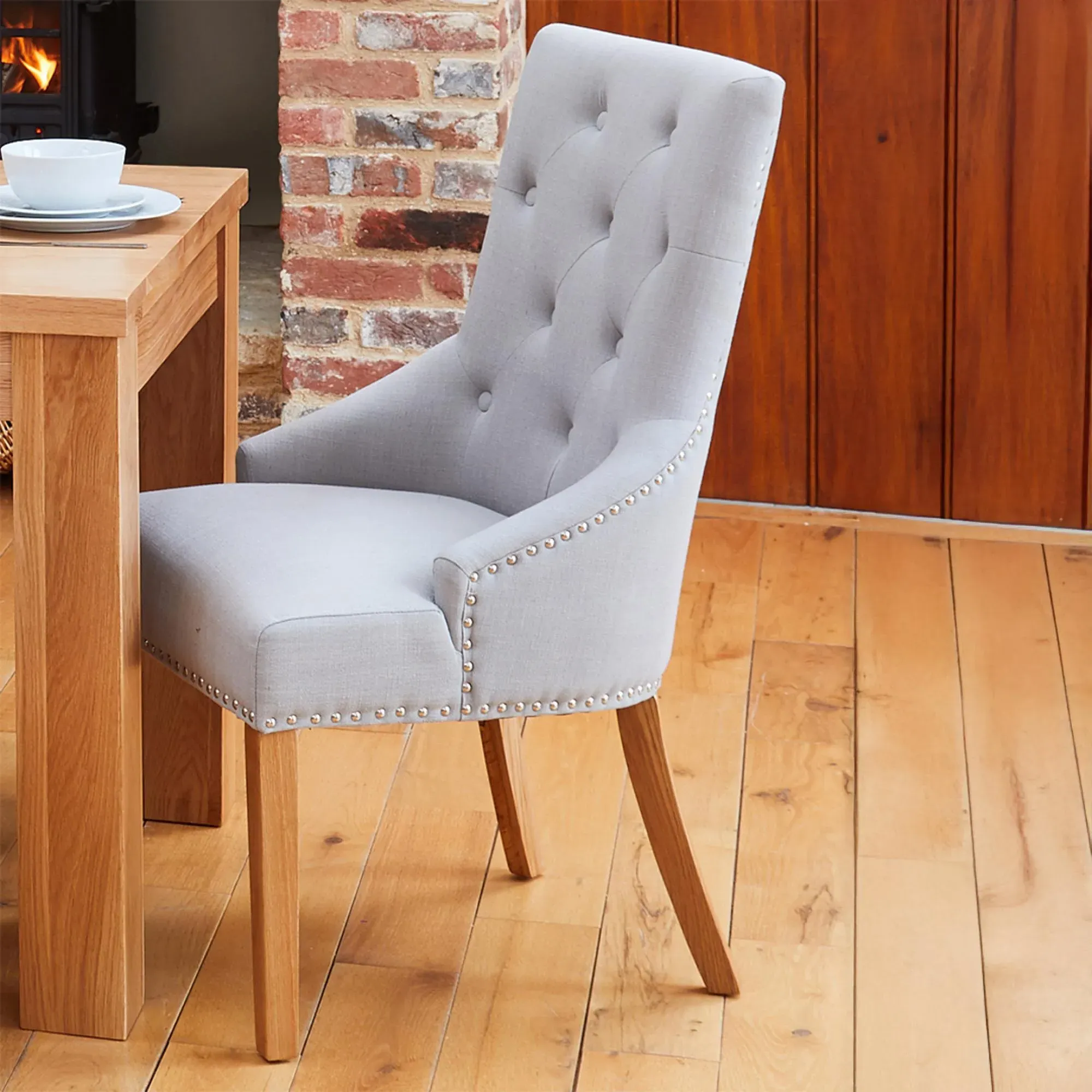 Martin Oak Dining Chair - Grey, Fabric