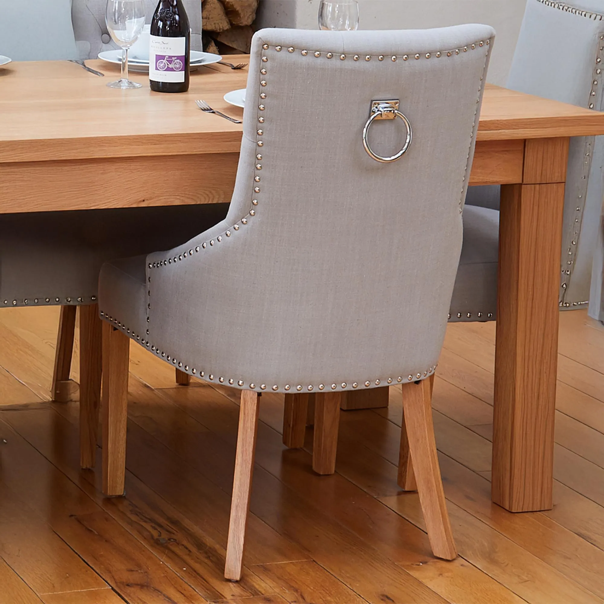 Martin Oak Dining Chair - Grey, Fabric