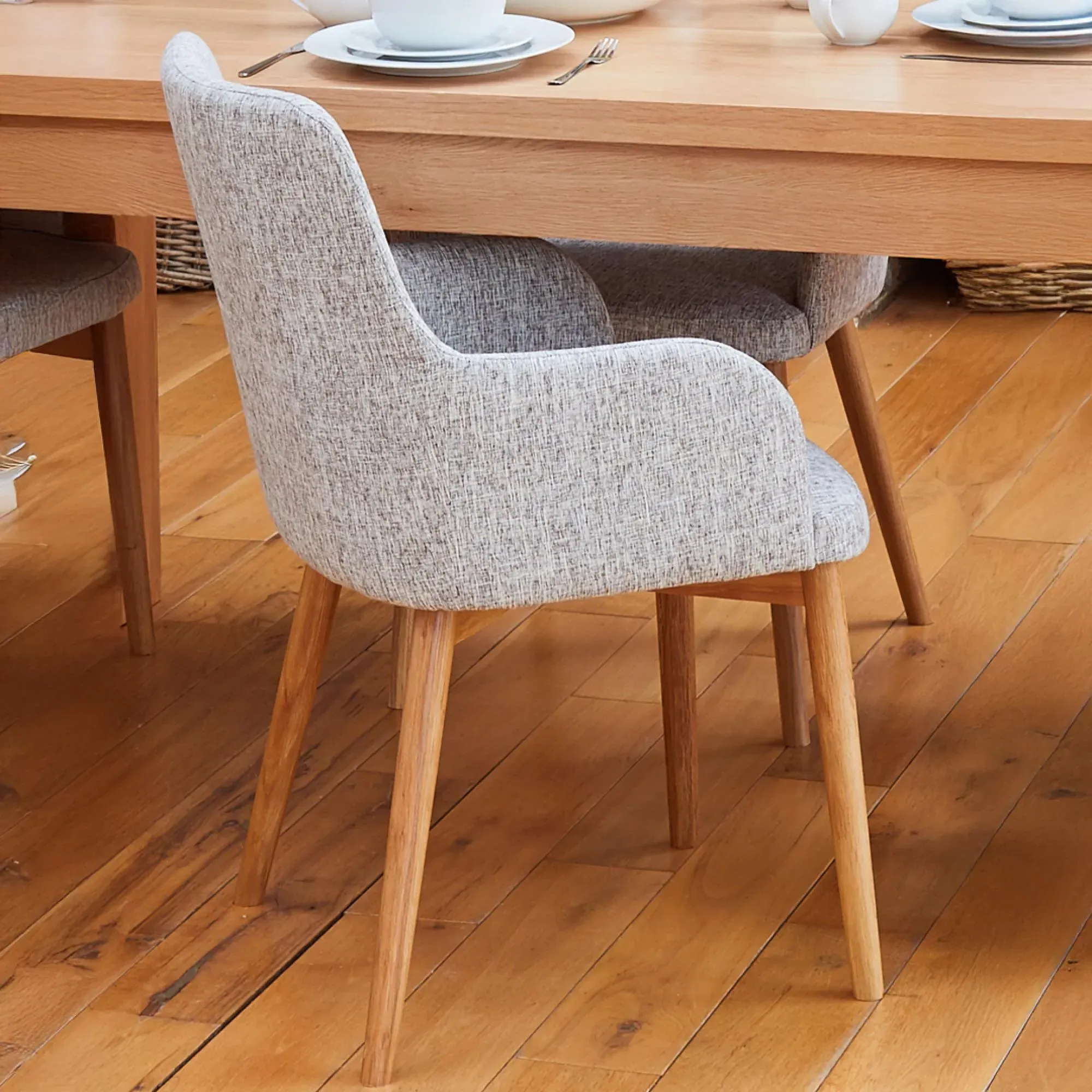 Martin Oak Dining Chair - Light Grey, Fabric