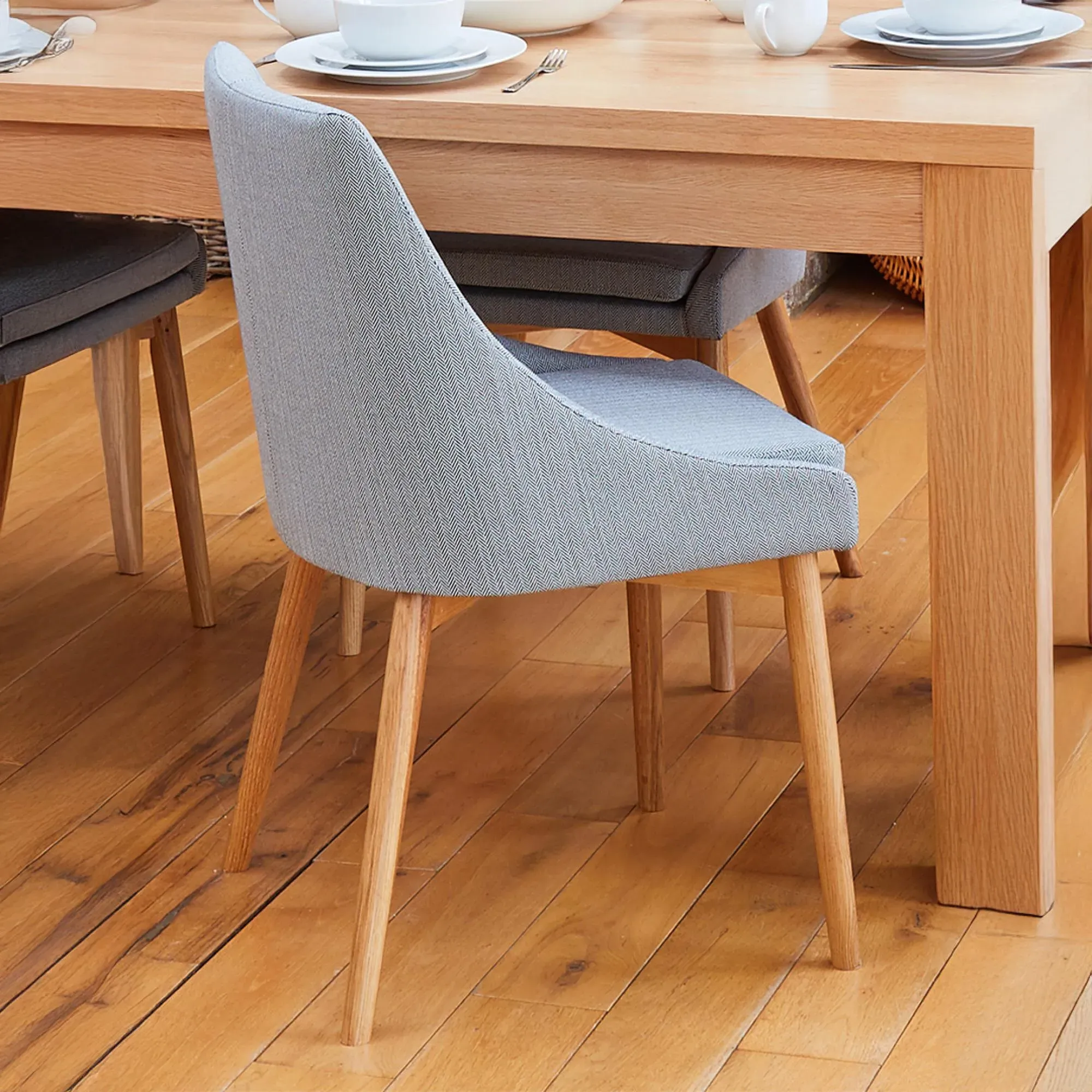 Martin Oak Dining Chair Set of 2 - Grey, Fabric