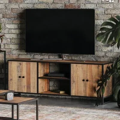 Olmsted 4 Door TV Unit - Natural, Reclaimed Wood
