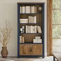 Spencer Blue Large Bookcase with 2 Doors - Lacquered