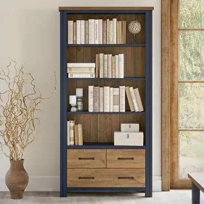 Spencer Blue Large Bookcase with 3 Drawers - Lacquered