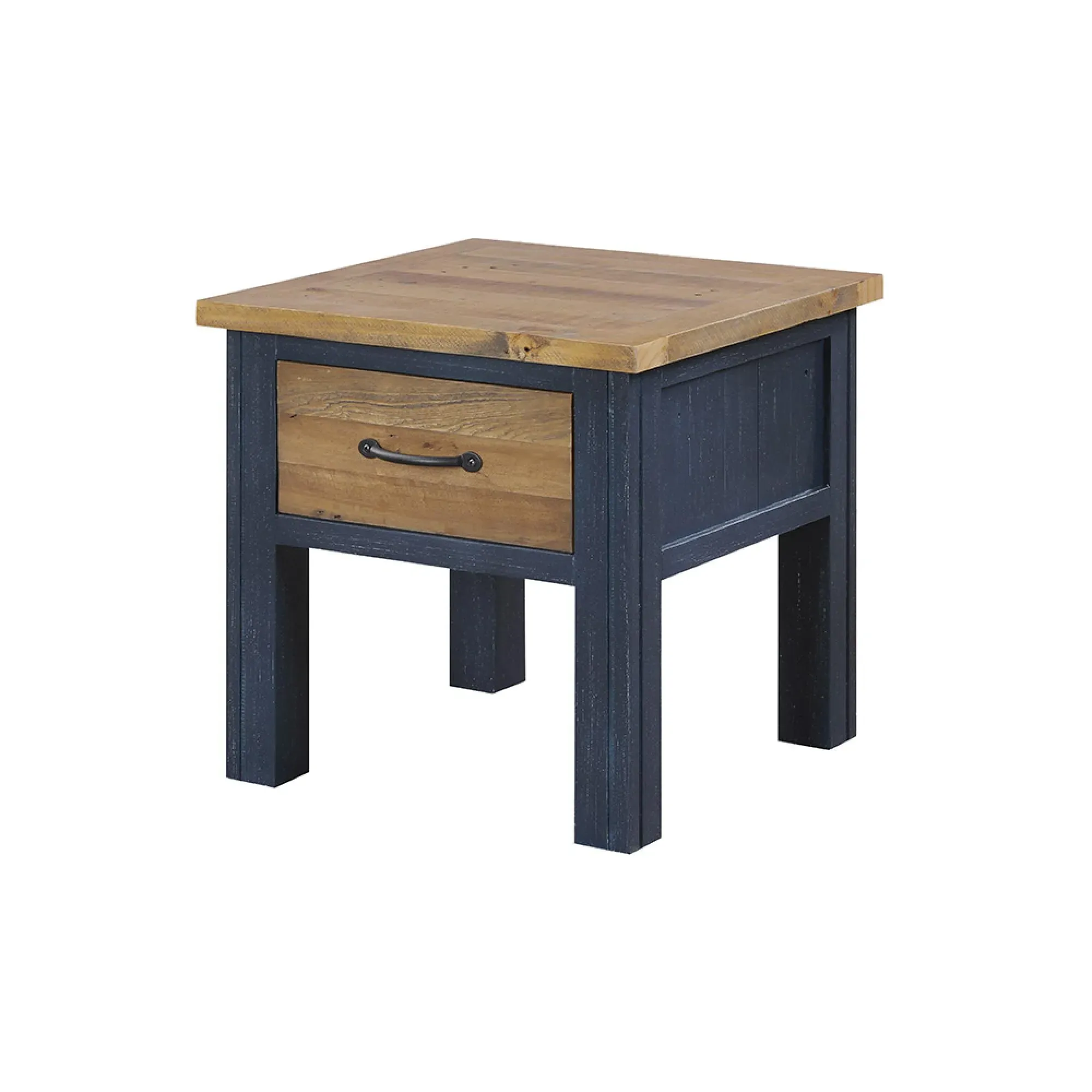 Spencer Square Lamp Table with Drawer - Blue, Lacquered