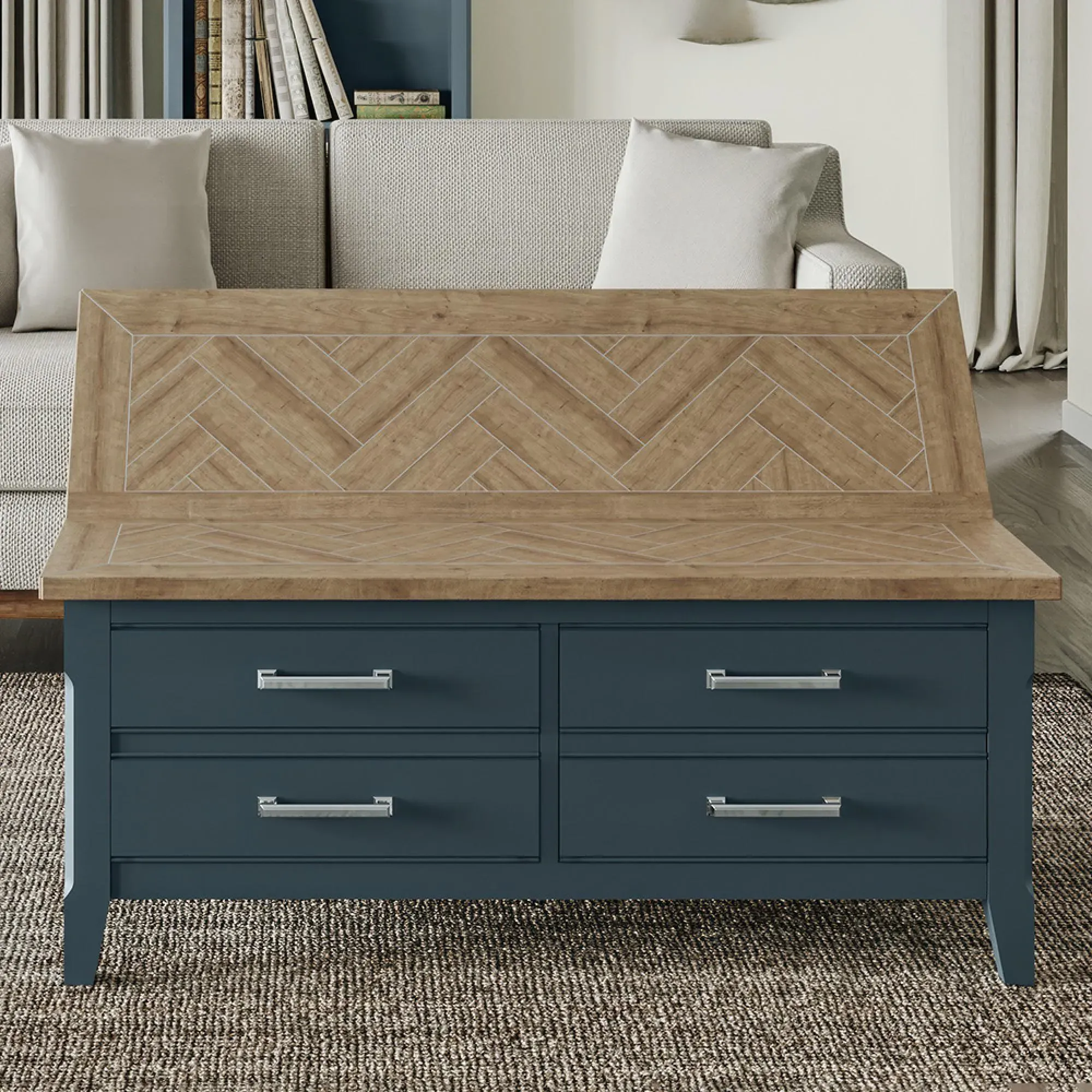 Stafford 4 Drawer Trunk Coffee Table - Blue, Lacquered