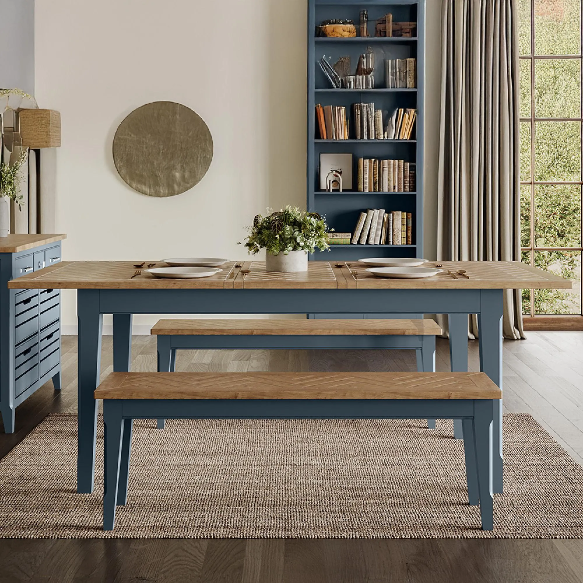 Stafford Extending Dining Table - Blue, Lacquered