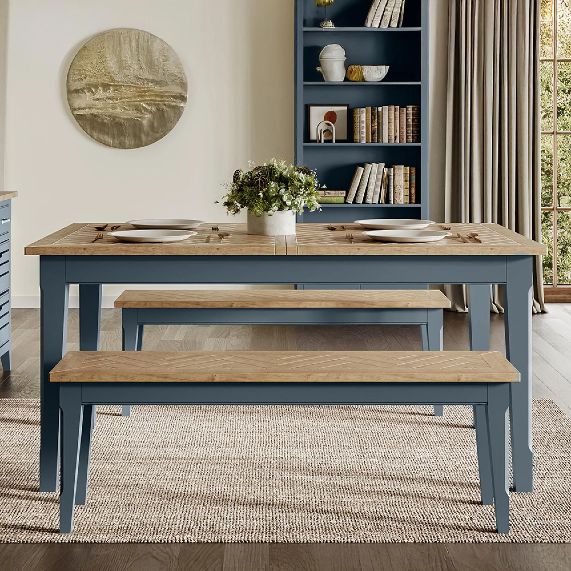 Stafford Extending Dining Table - Blue, Lacquered