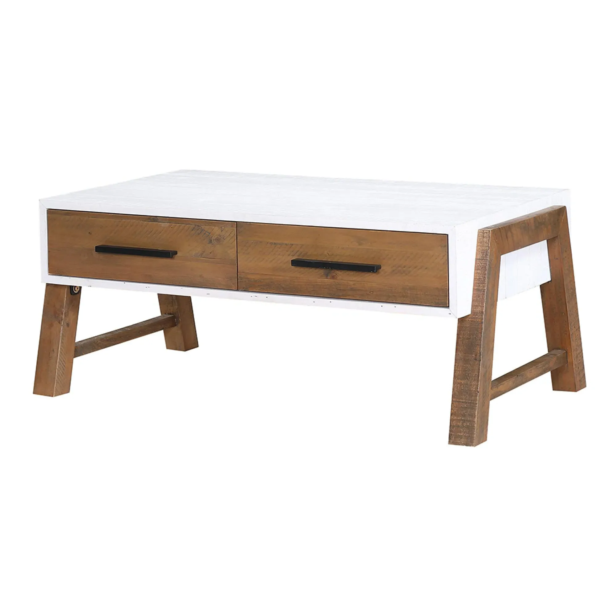 Trego 2 Drawer Coffee Table - White, Reclaimed Wood
