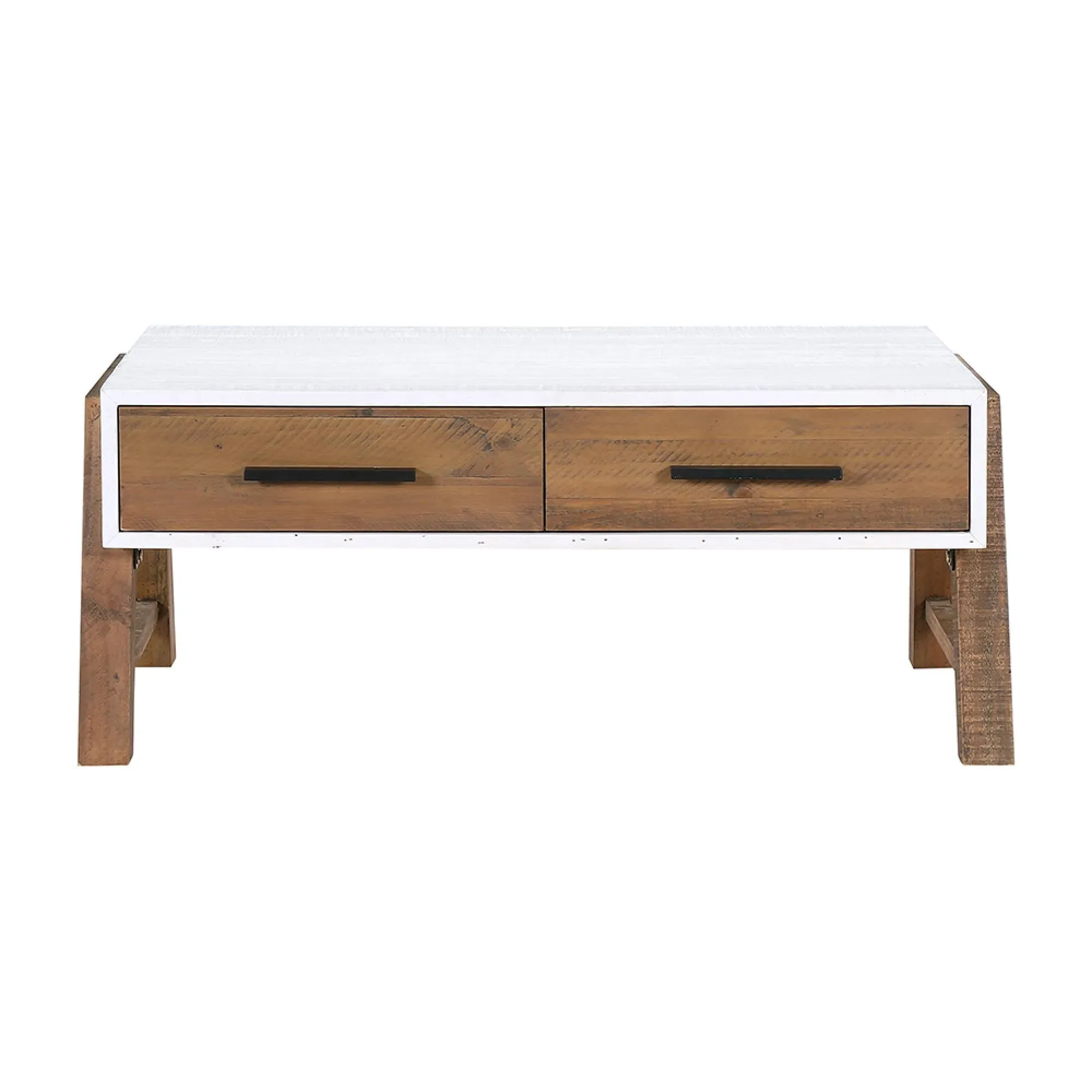 Trego 2 Drawer Coffee Table - White, Reclaimed Wood