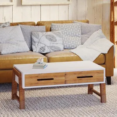 Trego 2 Drawer Coffee Table - White, Reclaimed Wood